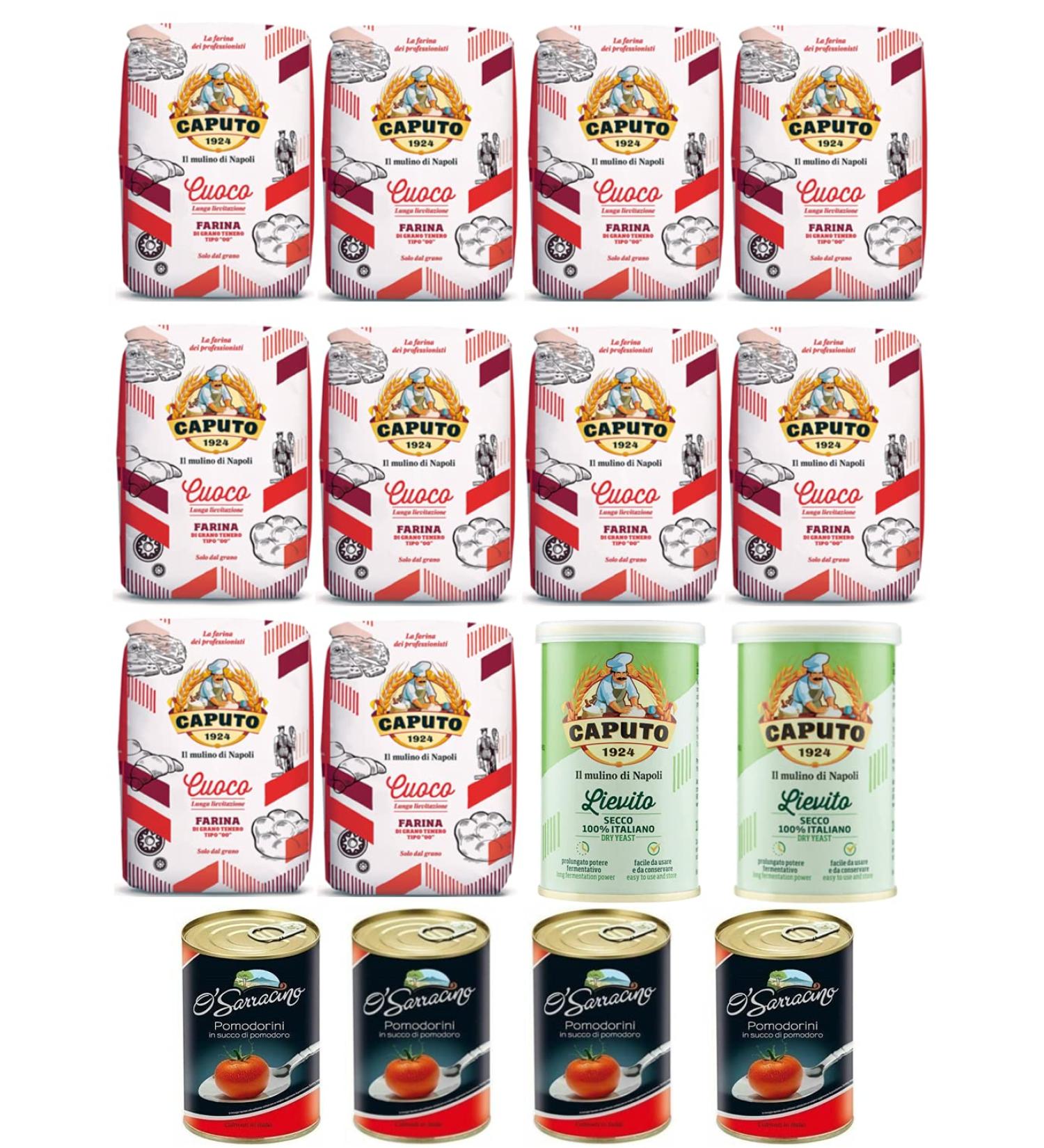 Pack of 10 x Farina Molino Caputo + 2 x Caputo dry yeast + 4 x pomodorini O'Sarracino 400 g