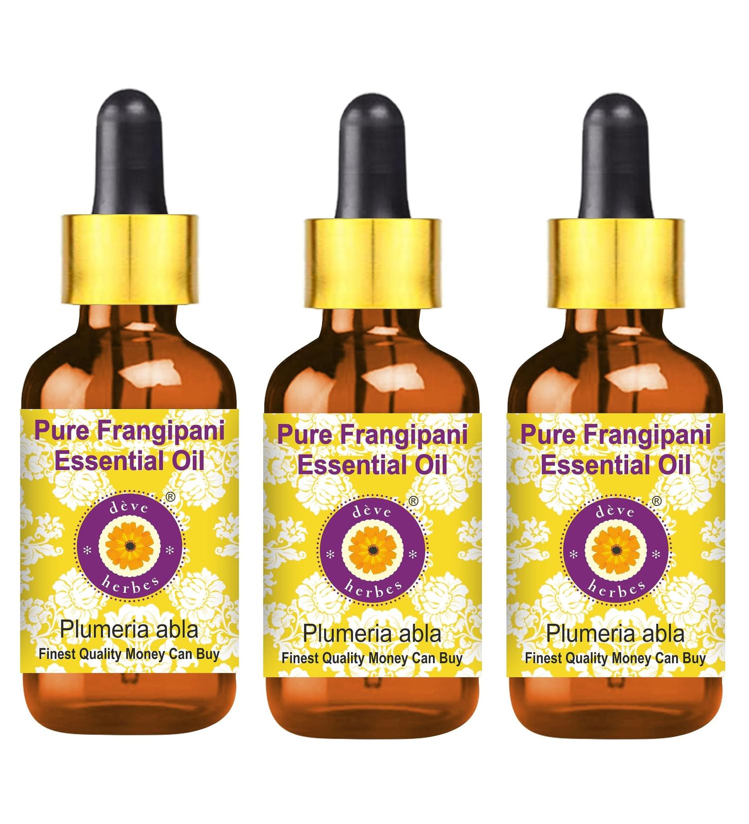Deve Herbes Frangipani Essential Oil (Plumeria alba) with Glass Dropper Steam Distilled 100ml X 3 (Pack of Three) (10 oz) - Buy Online on GoSupps.com
