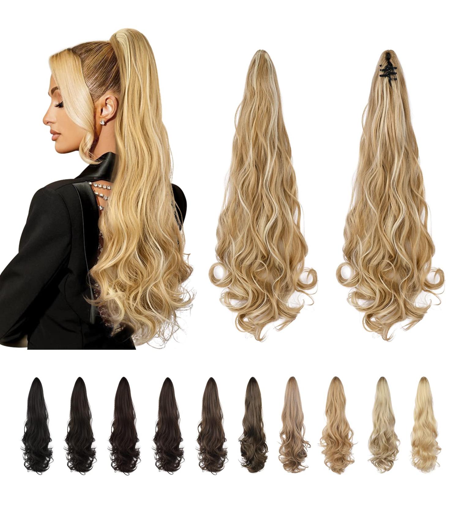 SEIKEA Ash Brown Platinum Blonde Ponytail Extension 24 Inch 140g - Curly Wavy Synthetic Hairpiece for Women - Buy Online on GoSupps.com