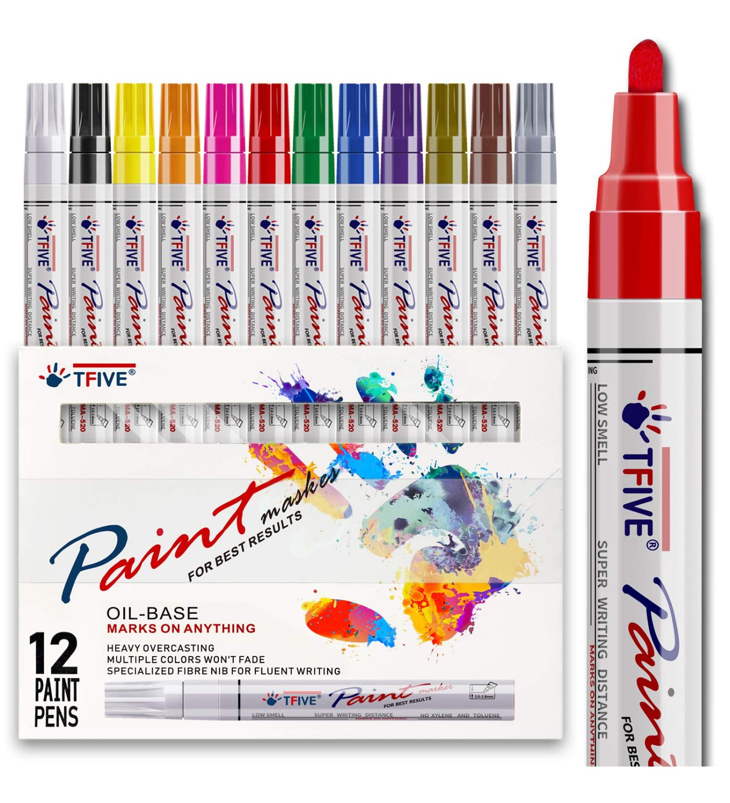 12 Color Oil-Based Waterproof Paint Marker Pen Set for Rock Painting, Ceramic, Wood - Quick Dry, Permanent, Never Fade - Ideal for Fabric, Plastic, Canvas, Glass, Mugs, DIY - TF001 - Buy Online on GoSupps.com