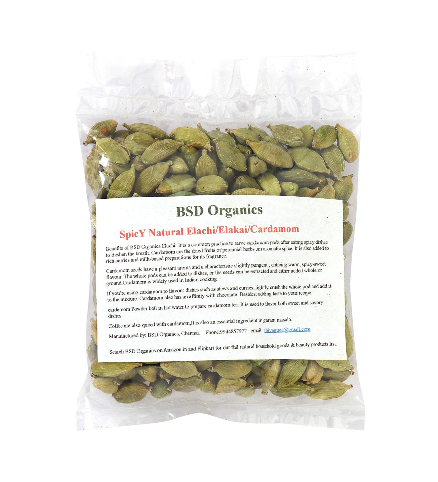 BSD Organics SpicY Natural Cardamom/Elachi/Elakai for Tea Coffee Sweet Rice Skincare Oral Care and more 20 Grams 20 g (Pack of 1)