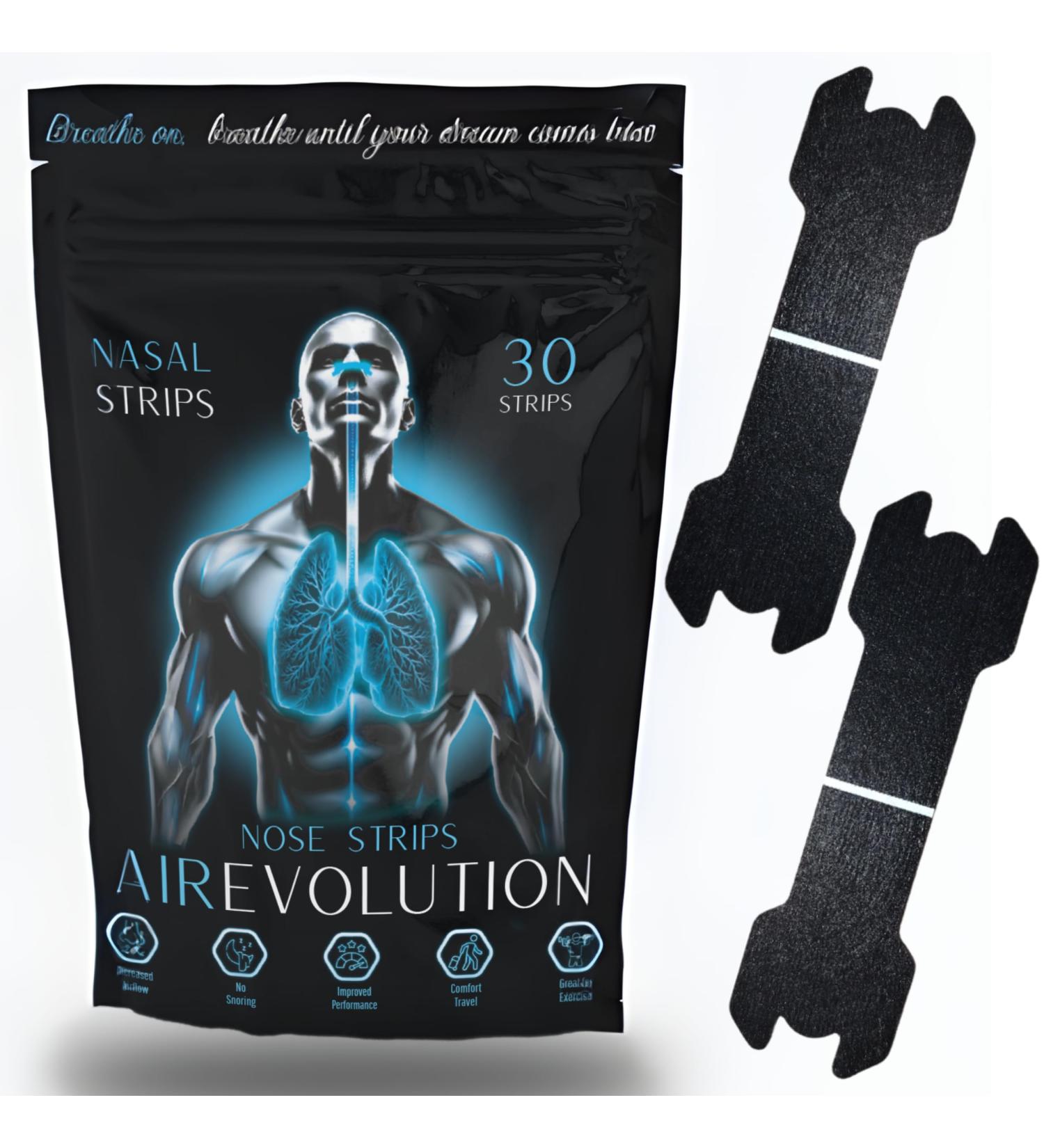 Nose Strips for Breathing & Snoring Relief - Airevolution Anti-Snoring Devices | Strong Adhesion & Spring Effect - 30 Count - Buy Online on GoSupps.com