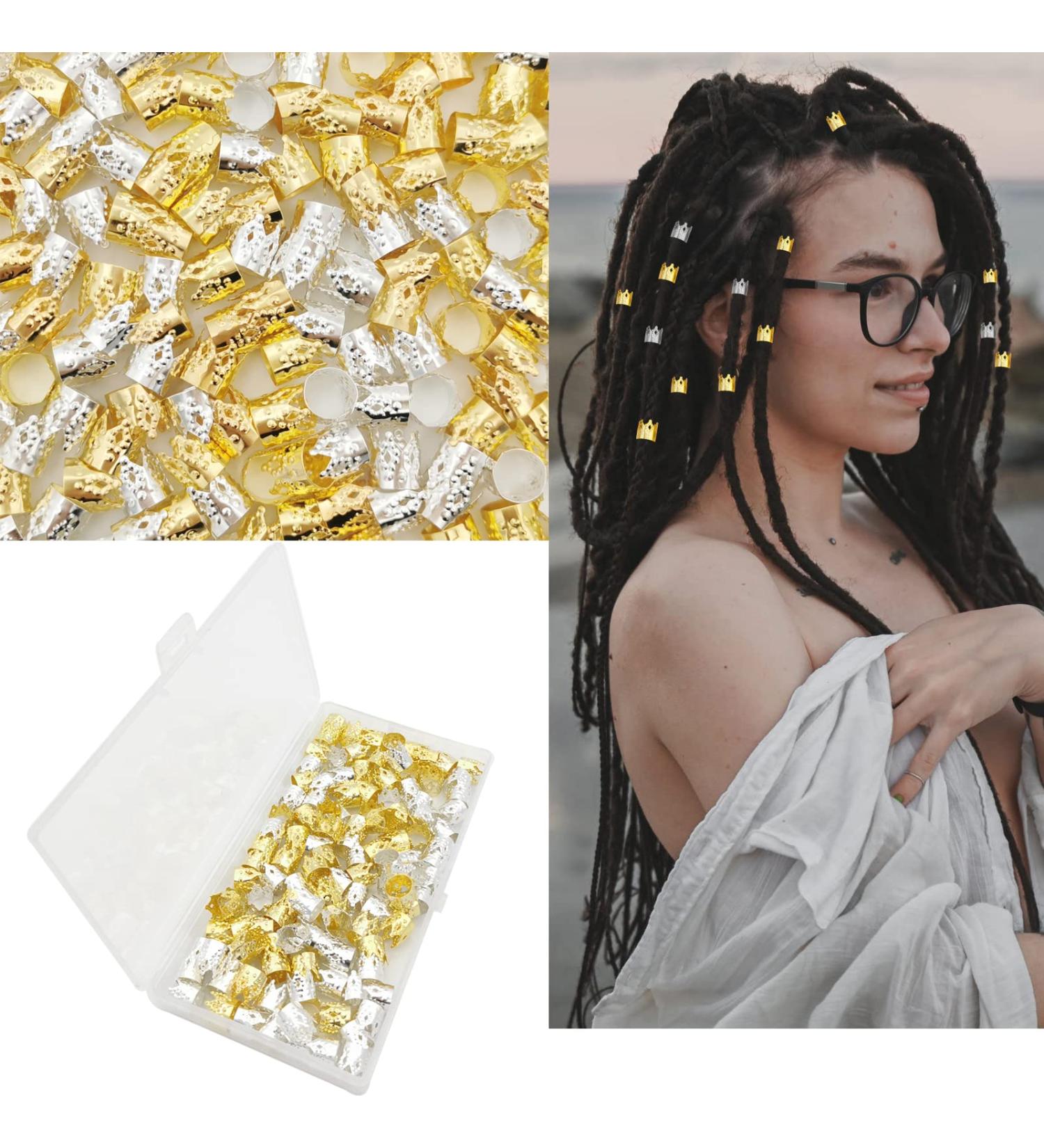 Flosius 120 PCS Crown Dreadlock Hair Jewelry for Women - Gold Braids Accessories with Adjustable Cuffs, Beads, Iron Rings, and Clips - Buy Online on GoSupps.com