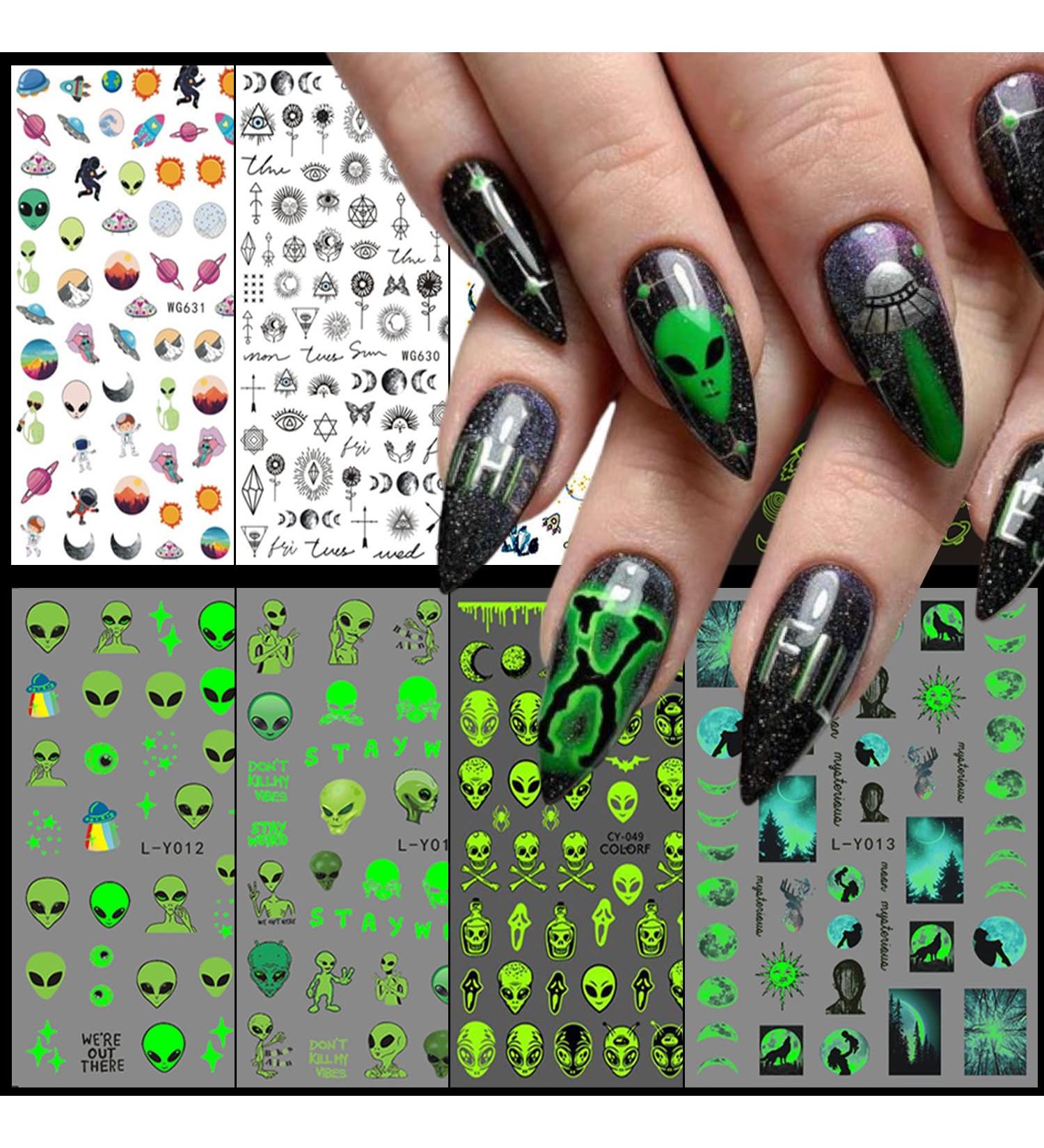 Alien Nail Art Stickers - 3D Astronaut UFO Rocket & Moon Designs | Luminous Self-Adhesive Decals for Women & Girls Manicure Decor - Buy Online on GoSupps.com
