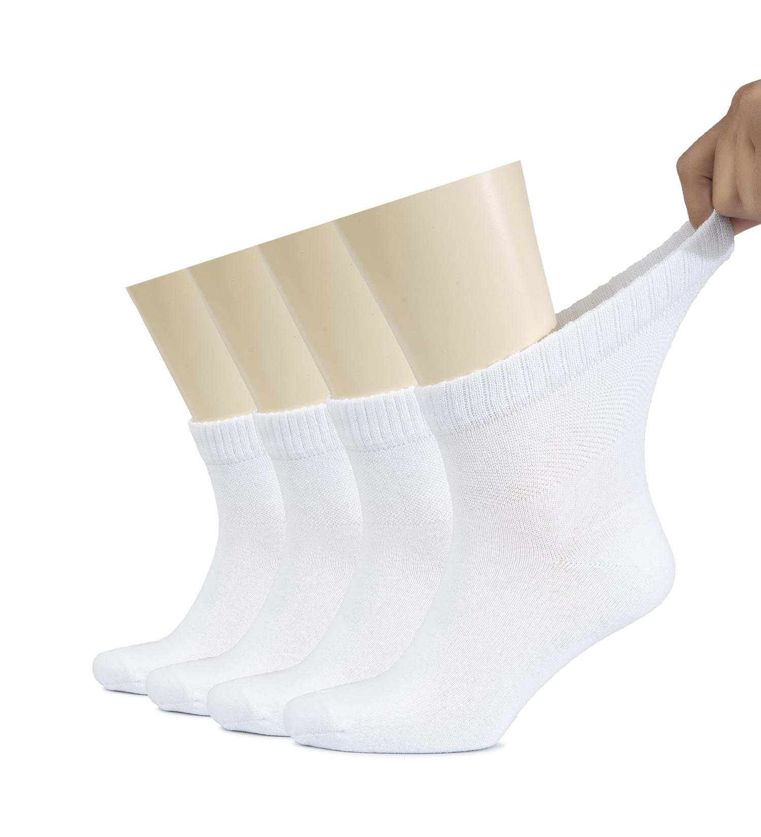 Hugh Ugoli Men's Cotton Diabetic Ankle Socks 4 Pairs 11-13 White - Wide Fit, Seamless Toe, Non-Binding Top - Buy Online on GoSupps.com