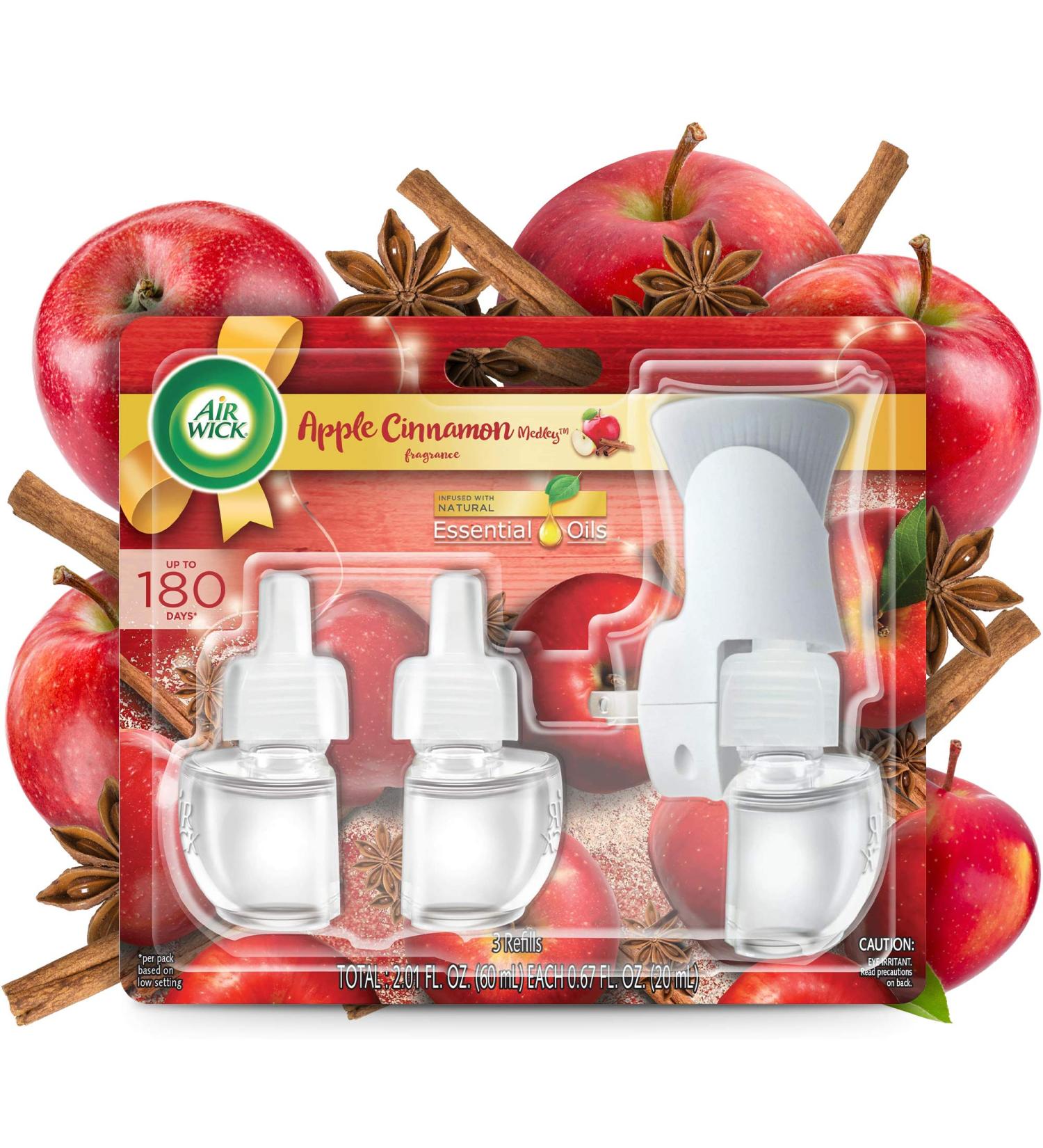 Air Wick Apple Cinnamon Plug-In Scented Oil Starter Kit + 3 Refills | Fall Scented Essential Oil Air Freshener - International Shipping Available - Buy Online on GoSupps.com