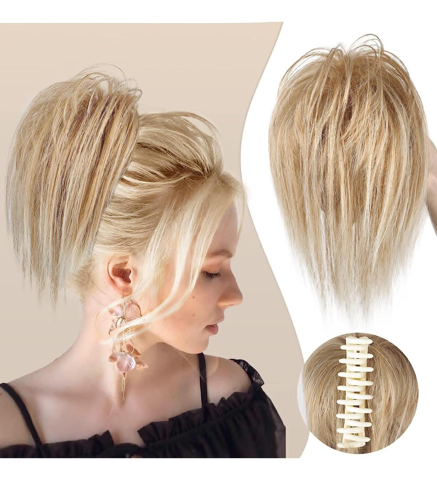 colorfulpanda Claw Clip in Ponytail Hair Extensions 10 Inch Messy Bun Clip in Hair Scrunchies Natural Straight Synthetic Hairpiece Short Ponytail Bun Hair Chignons for Women Girls Blonde Ombre blonde - Buy Online on GoSupps.com