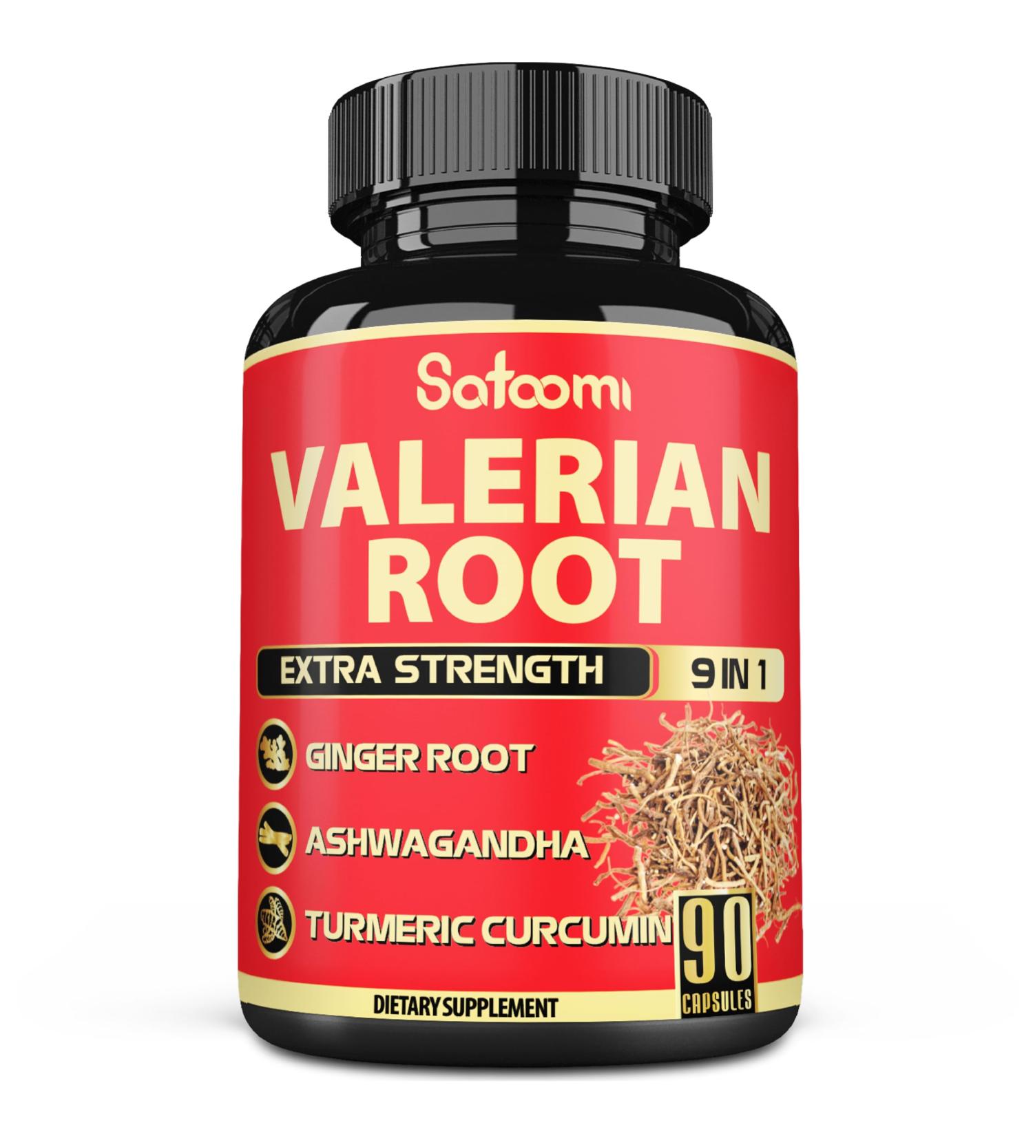 Satoomi Valerian Root Capsules - 9 Natural Herbs - Ashwagandha, Turmeric, Ginger, Ceylon Cinnamon - 90 Caps for 3-Month Supply - Buy Online on GoSupps.com