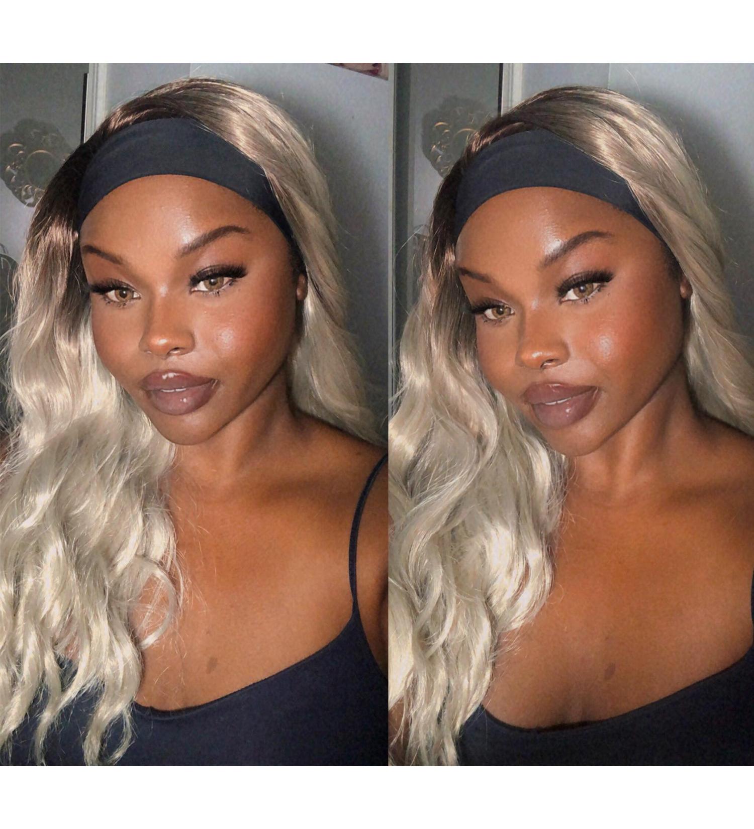 Vebonny Headband Wigs - Removable Synthetic Blonde & Ombr Brown Curly Wig | Glue-Free Shoulder Length Vebonny-153 - Buy Online on GoSupps.com