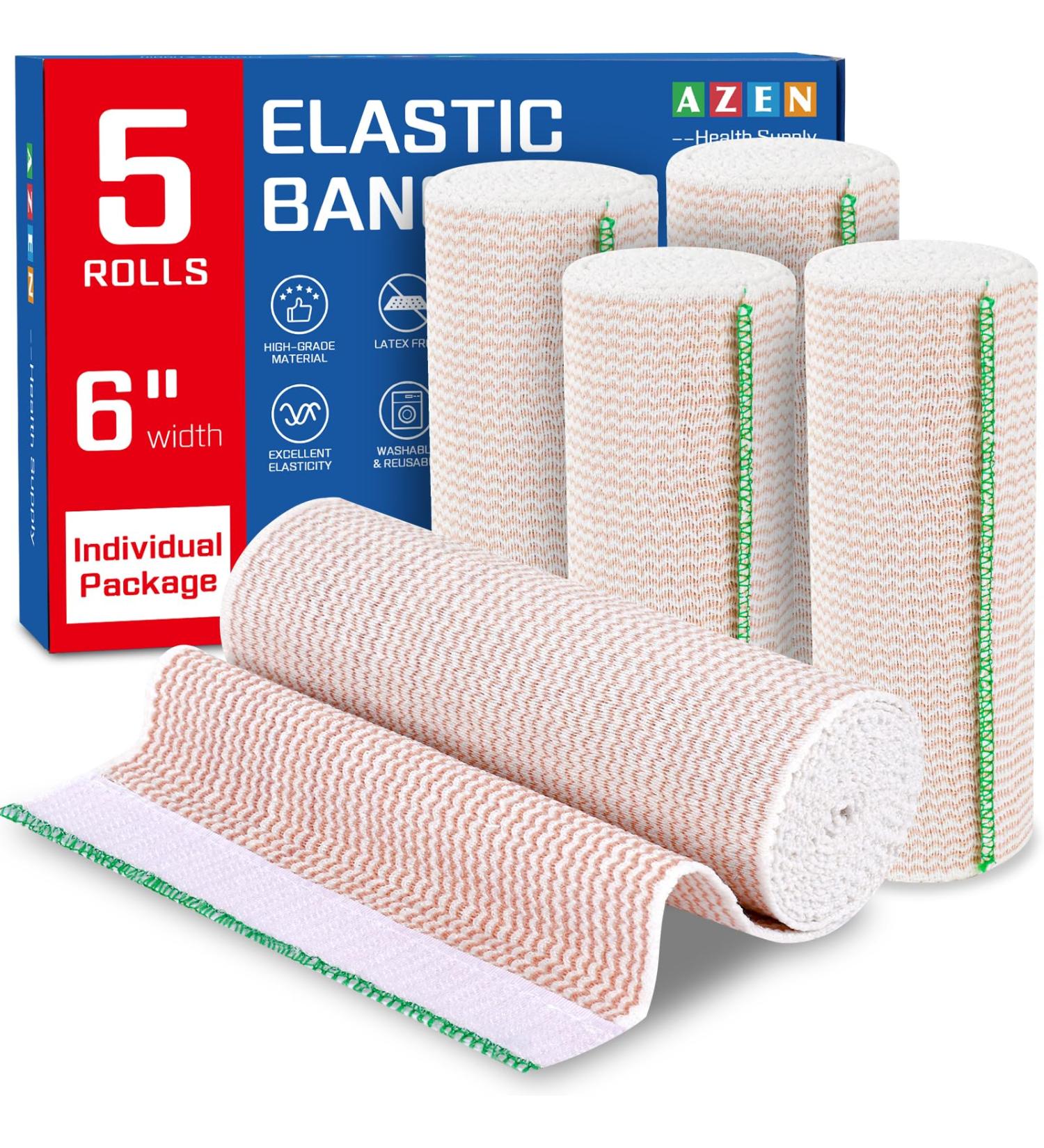 AZEN Premium 5 Pack Elastic Bandage Wrap - 6 Inch Compression Wrap for Legs Ankle Knee Body - Latex-Free Lymphedema Support - Buy Online on GoSupps.com