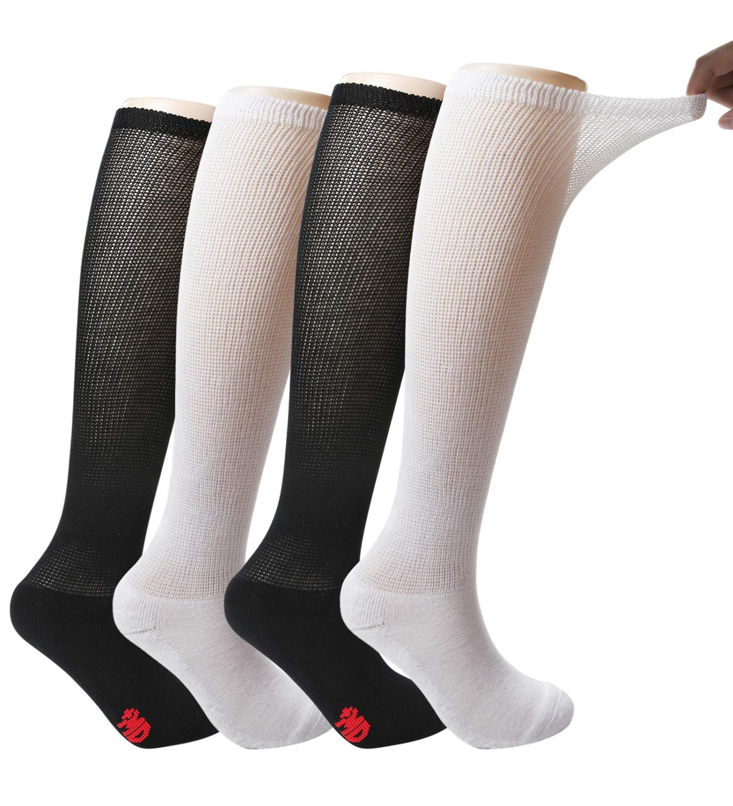 +MD Women's Extra Wide Bamboo Over The Knee Socks 4 Pack - Diabetic & Circulatory, Cushioned Sole, Black/White - Size 9-11 - Buy Online on GoSupps.com