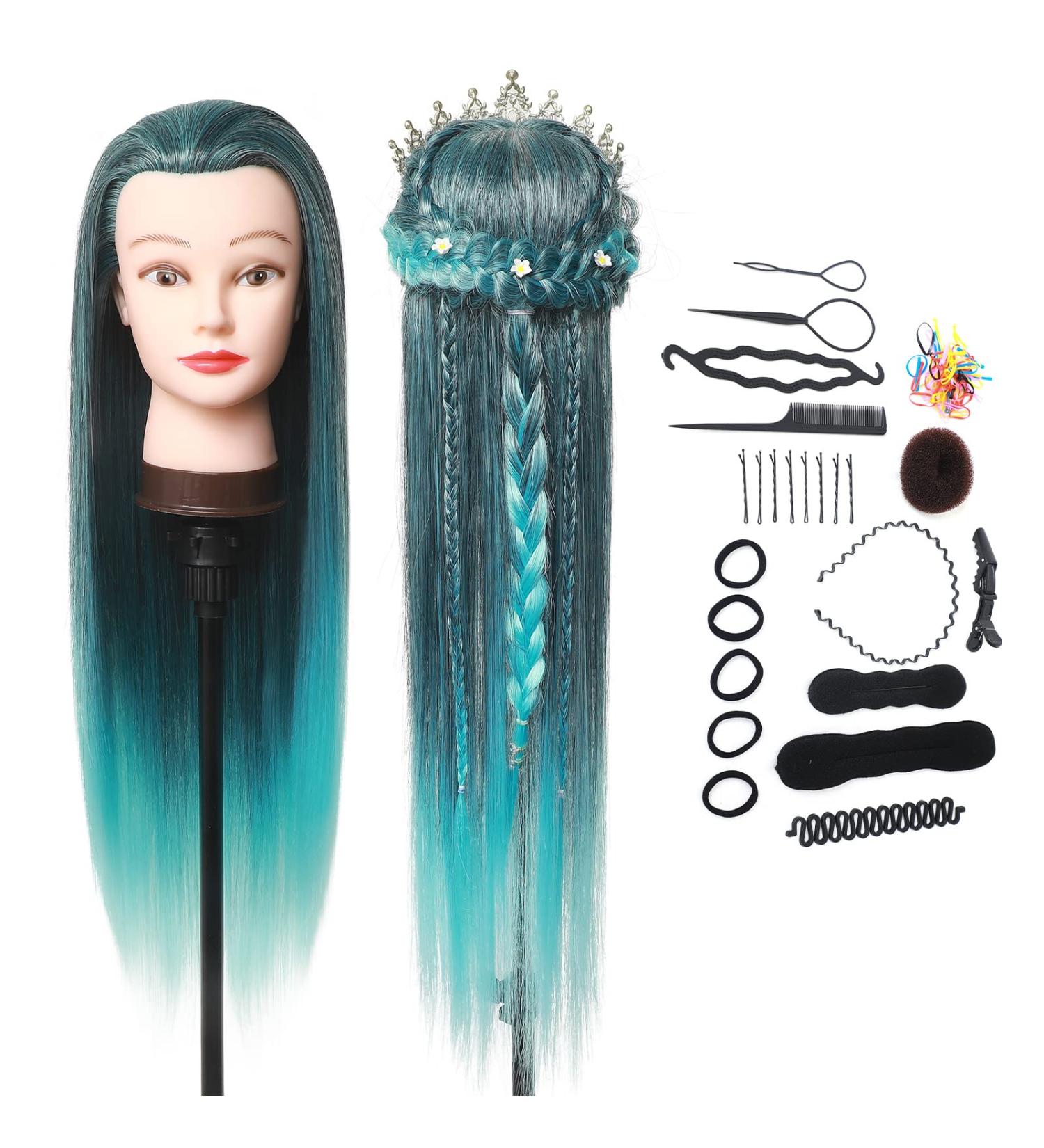 Danseemeibr Hairdressing Head - 66-71 cm Synthetic Fiber Doll for Hairstyle Practice | Ideal for Stylists & Girls - Buy Online on GoSupps.com