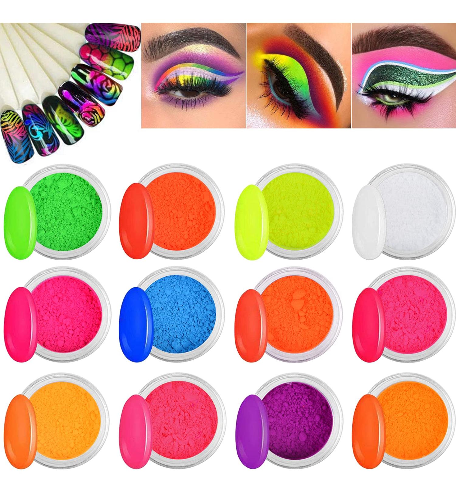 Kalolary 12 Colors Fluorescent Nail Powder - Neon Pigments Dust for Halloween & Christmas Makeup - Buy Online on GoSupps.com