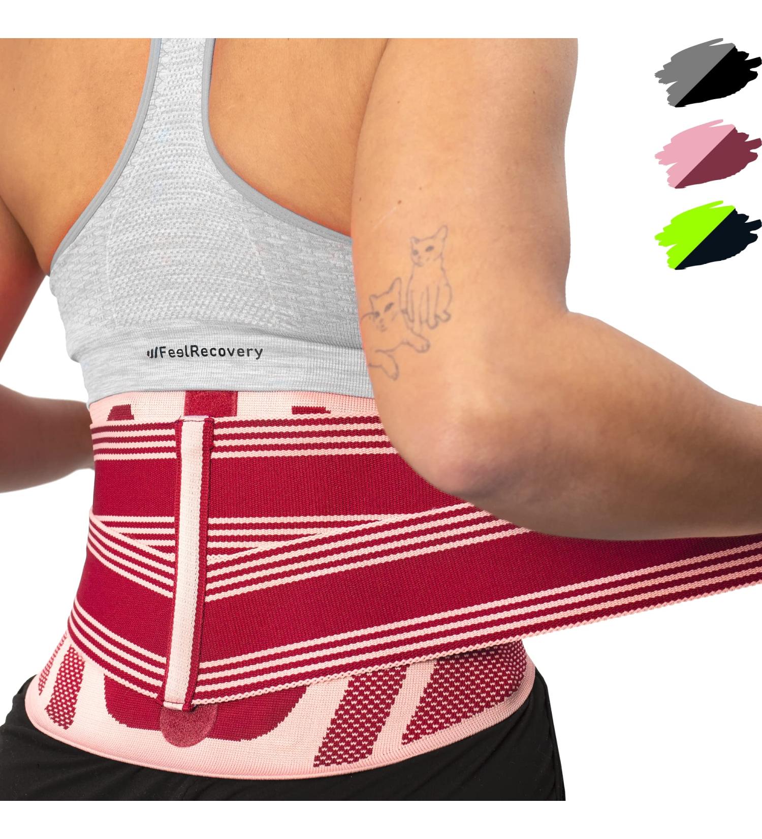 Feel Recovery Back Bandage - Adjustable Support Belt for Men & Women | Relief for Sciatica Herniated Disc & Lower Back Pain | Ideal for Work & Sports (S Bordeaux) - Buy Online on GoSupps.com