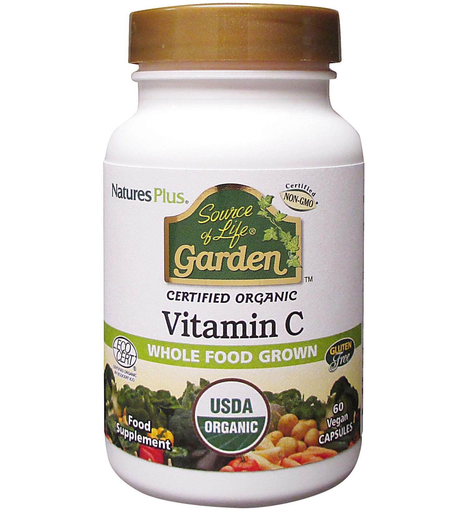 Organic Vitamin C - Nature's Plus Source of Life Garden | 60 Vegan Capsules - Buy Online on GoSupps.com