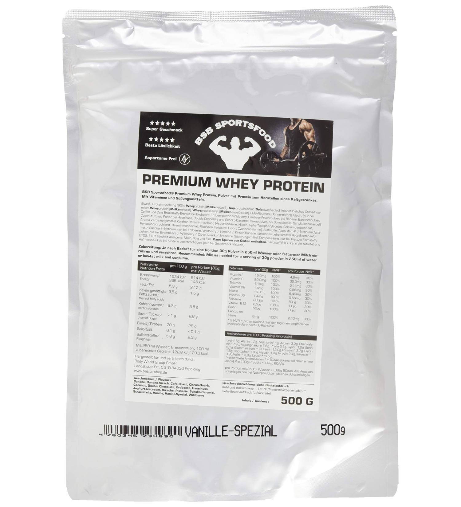 Buy BSB Sportsfood Premium Whey Protein Pouch - Vanilla Flavor (500g) | Best International Shipping - Buy Online on GoSupps.com
