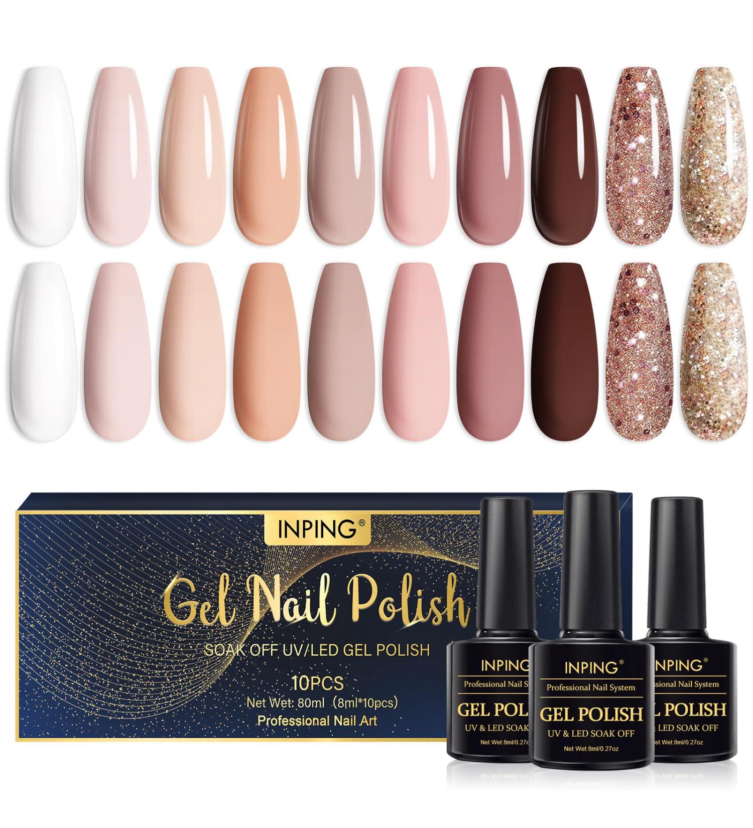 INPING Nude Gel Polish Set | 10 Colors for Natural Bare Nails | Soak Off UV/LED | Long-Lasting Varnish for Women | Perfect for Home, Wedding, Salon | French Manicure | Gifts - Buy Online on GoSupps.com