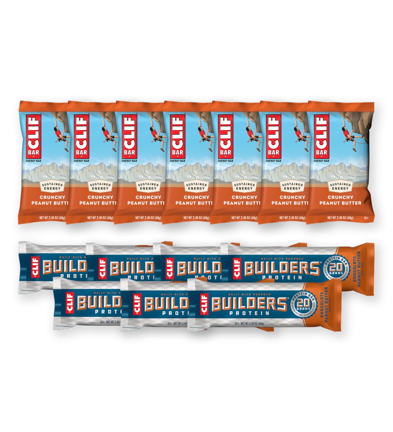 CLIF BAR and CLIF Builders - Variety Pack - Crunchy Peanut Butter and Chocolate Peanut Butter - Energy Bars and Protein Bars - Non-GMO - Plant Based - 2.4 oz. (14 Count) Crunchy Peanut Butter + Chocolate Peanut Butter 1 Cou  - Buy Online on GoSupps.com