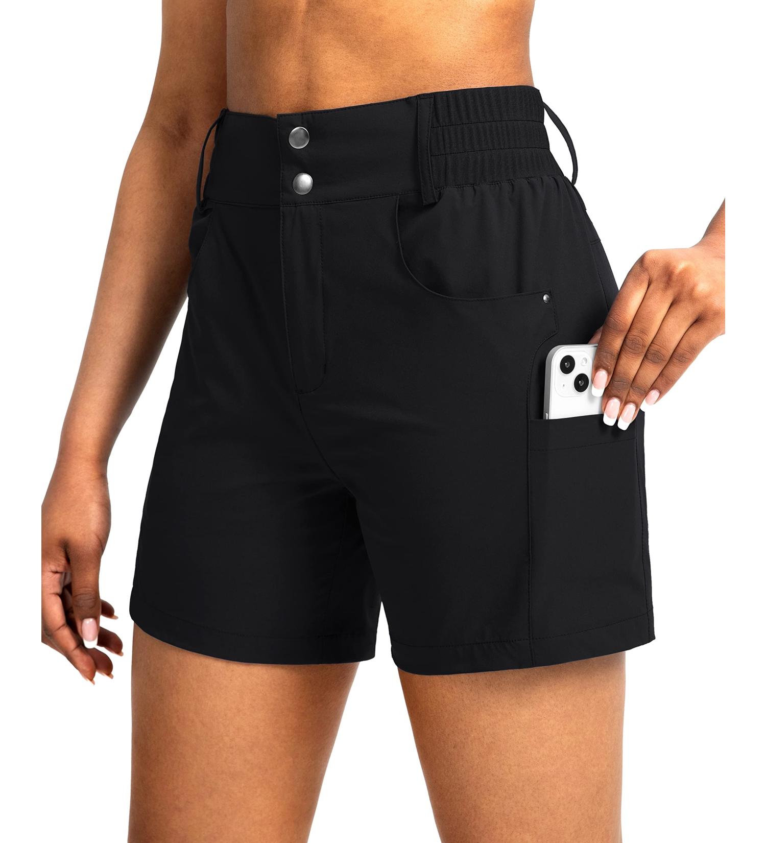 Viodia Women's High Waist Stretch Cargo Shorts - Medium Black | Hiking Golf Shorts with Pockets for Women - Buy Online on GoSupps.com