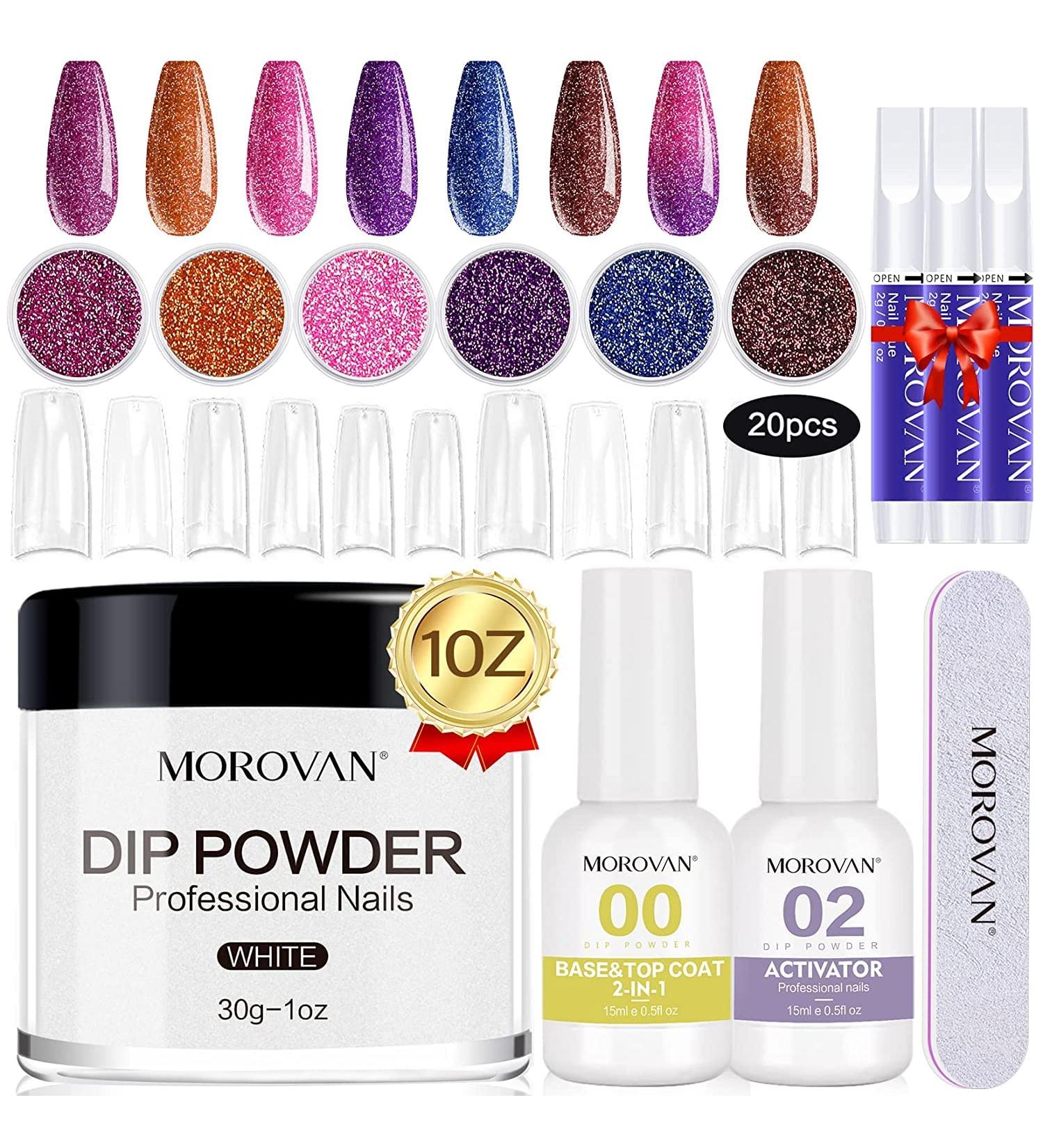 12 PCS Dip Powder Nail Kit - White Dipping Powder with Glitter Colors for French Manicure - DIY Salon Quality - Buy Online on GoSupps.com