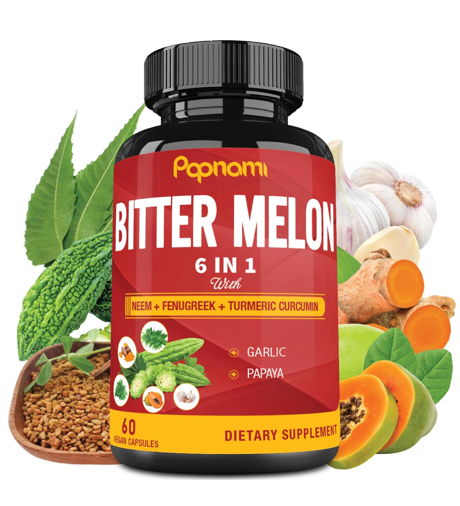 Organic Bitter Melon Extract Capsules - 60 Pills 2 Month - Combined Neem Fenugreek Curcumin Garlic & Papaya 60 Count (Pack of 1) - Buy Online on GoSupps.com