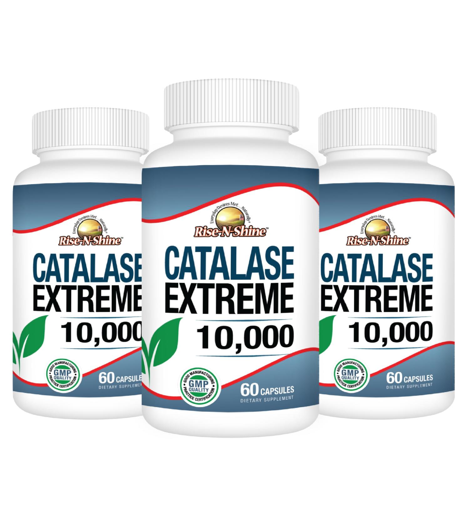 Rise-N-Shine Catalase Extreme Supplement 10 000 - Supplement with Saw Palmetto Biotin Fo-Ti PABA - Hair Supplements for Strong Hair Support- 180 Capsules - Pack of 3 (90-Day Supply) 3 Months Supply - Buy Online on GoSupps.com