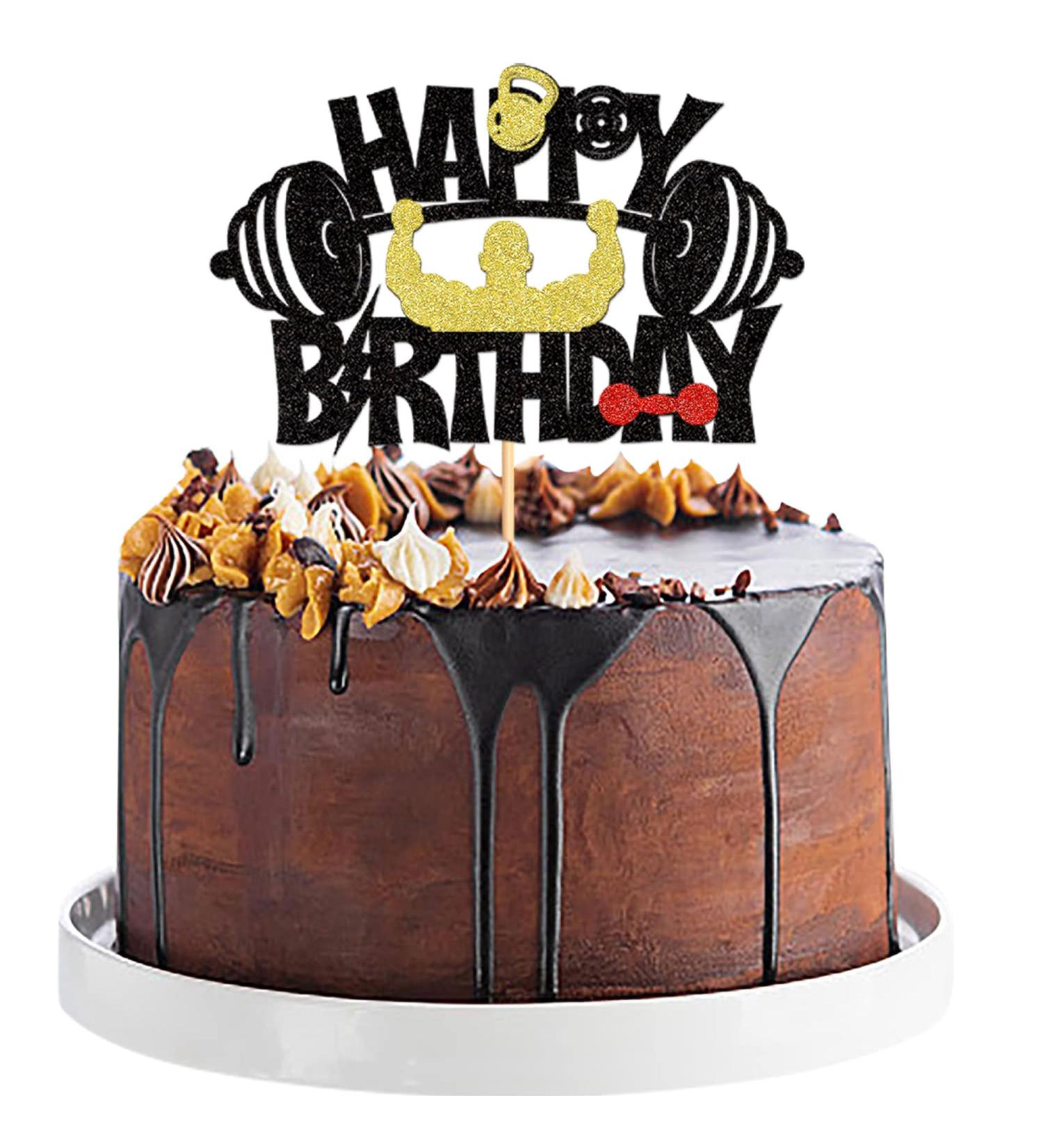 Blumomon 1Pc Glitter Gym Theme Birthday Cake Topper Weight Lifting Cake Decoration for Men Boy Weight Lifting Gym Fitness Themed Birthday Party Supplies Fitness-1 - Buy Online on GoSupps.com