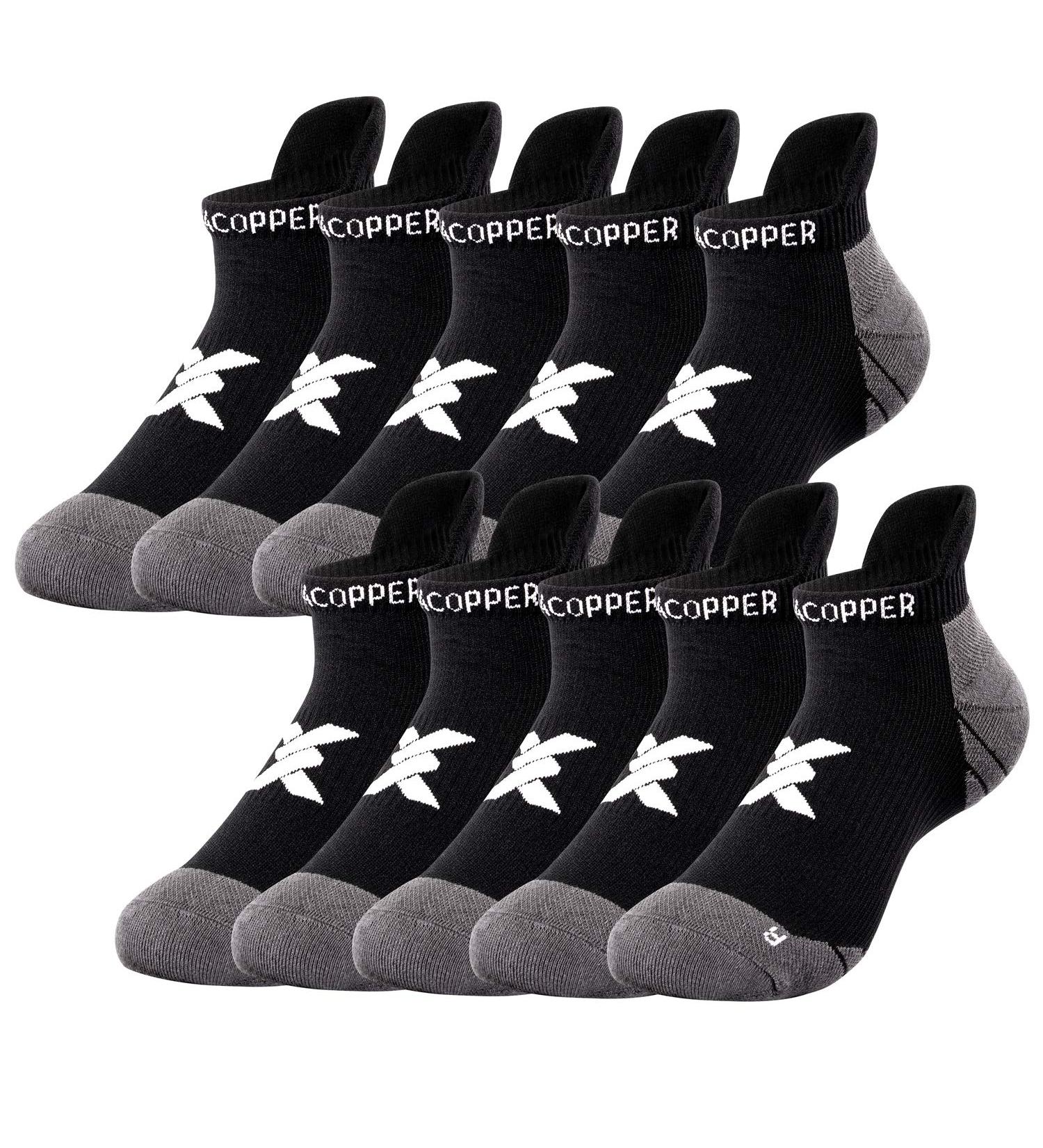 THX4Copper Compression Socks for Plantar Fasciitis - Low Cut Unisex Foot Support for Athletic Running Travel & Cycling - 5 Pairs L Black/Gray - Buy Online on GoSupps.com