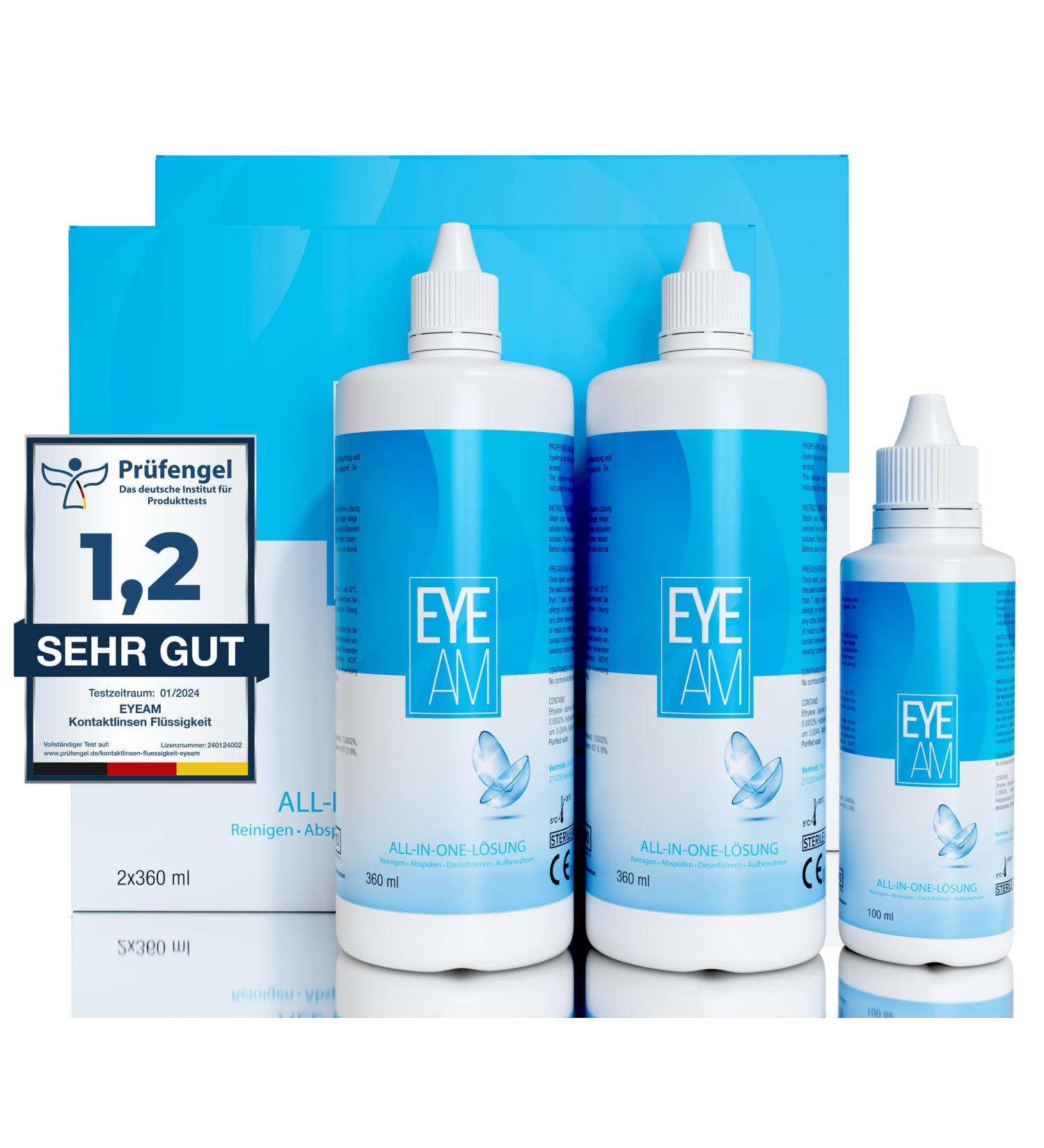 Eyeam Contact Lenses Fluidy Travel Set - 4x360ml + 2x100ml Free | All-in-One Cleaning Solution for Soft Contact Lenses - Buy Online on GoSupps.com