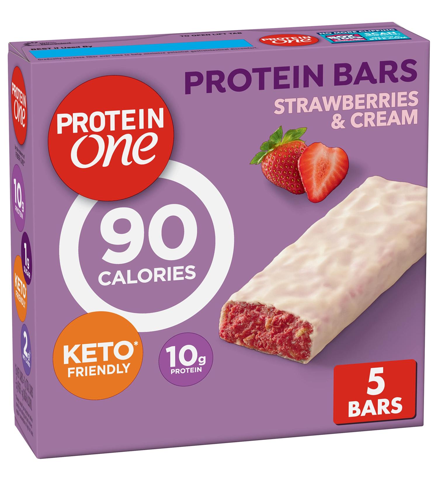Protein One 90 Calorie Protein Bars Strawberries and Cream Keto Friendly 5 Ct 4.8 oz Strawberries and Cream 5 Count (Pack of 1) - Buy Online on GoSupps.com