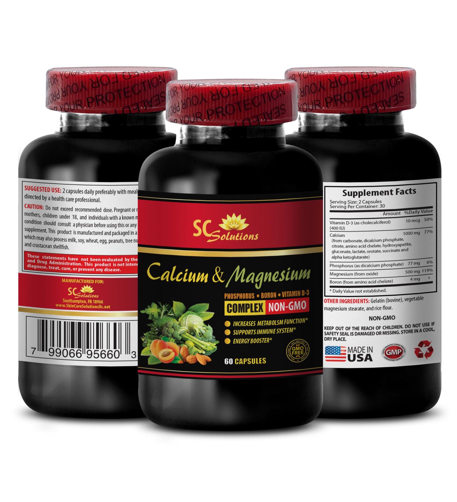 Calcium Magnesium and zinc Supplement - Calcium Magnesium Complex with Vitamin D and Boron - Muscle Supplement Mood Booster Immune Support Powder Supplement Mood Boosting - 1 Bottle 60 Capsules - Buy Online on GoSupps.com