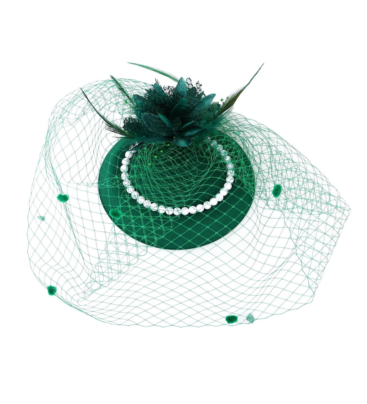 MOYAGA Green Fascinator - Green Fascinators for Weddings Green Feathers and Flower and Pearl for Hats Hair Feathers Clip Vintage Pearl Wool Beret Feather Mesh Hair Accessory - Buy Online on GoSupps.com