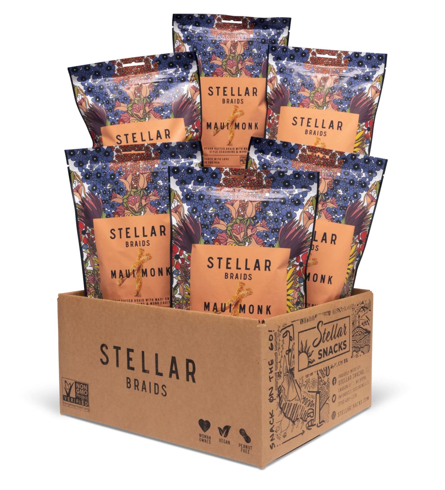 Stellar Pretzel Braids Sweet Maui Onion Seasoned Pretzels 5oz (Pack of 6) - Vegan Non-GMO Snacks by Stellar - Buy Online on GoSupps.com