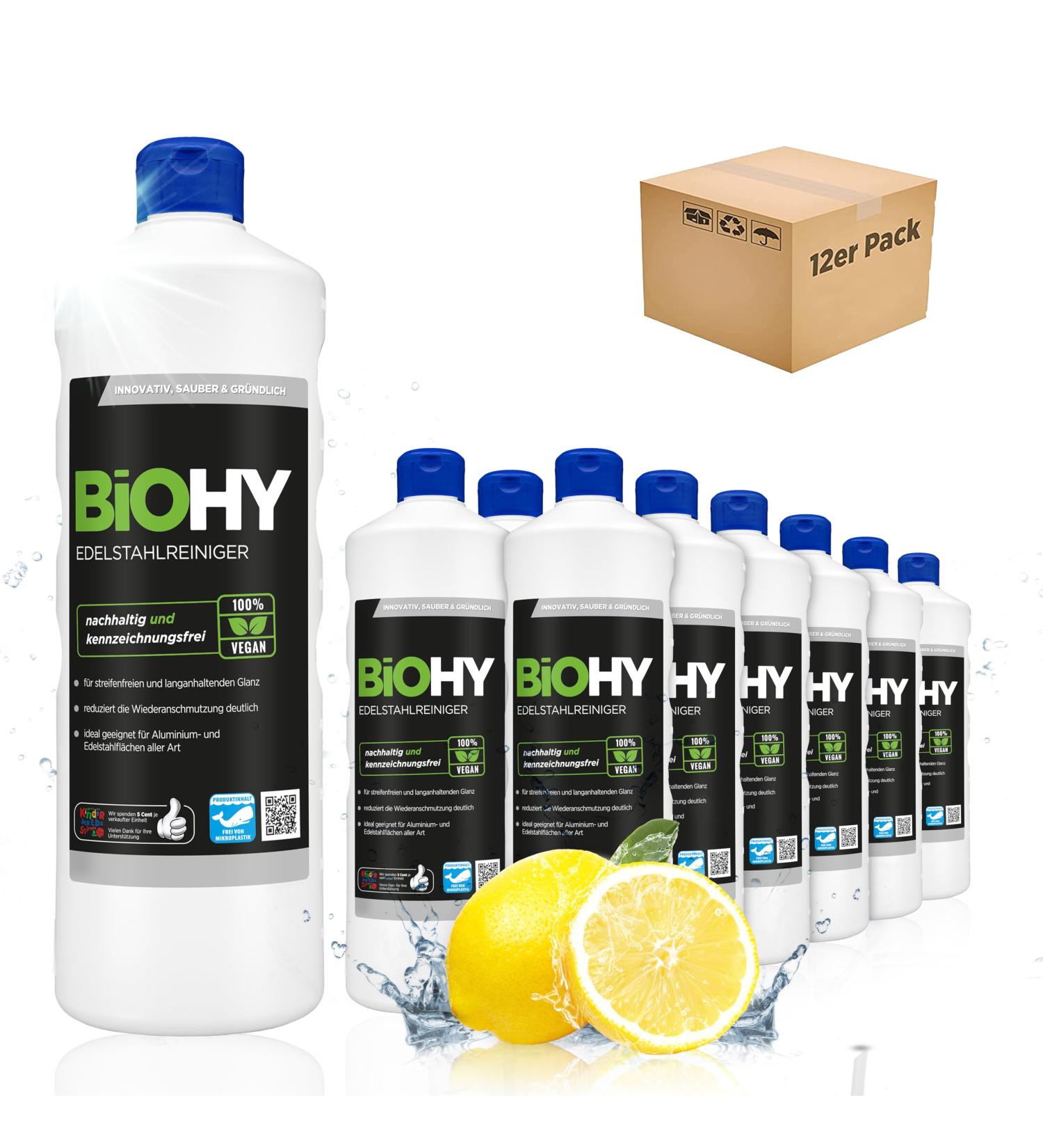 Biohy Stainless Steel Cleaner - 12 x 1L | Streak-Free Shine for Kitchen Pots & Grill | Ideal for Gastronomy & Household Cleaning - Buy Online on GoSupps.com