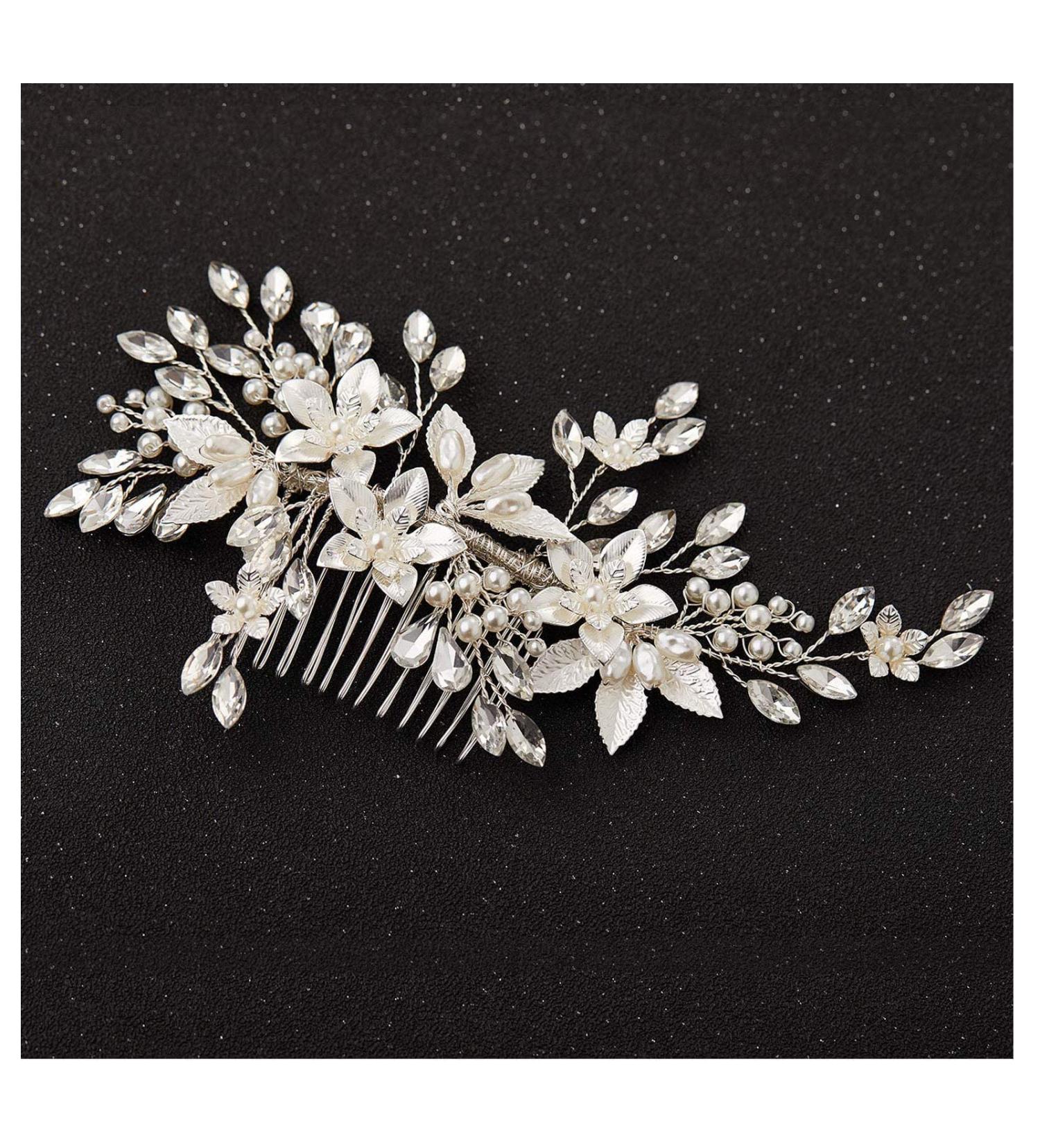 SWEETV Handmade Pearl Flower Wedding Hair Comb for Women - Bridal Hair Clip & Accessories - Buy Online on GoSupps.com