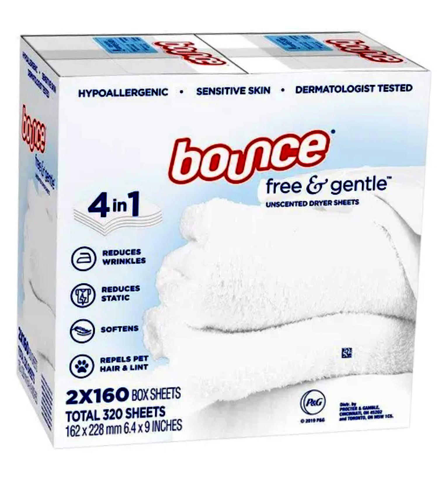 Bounce Free & Gentle Unscented Dryer Sheets - 320 ct. (Bulk Discount) - 160 Count x 2 Packs - Buy Online on GoSupps.com
