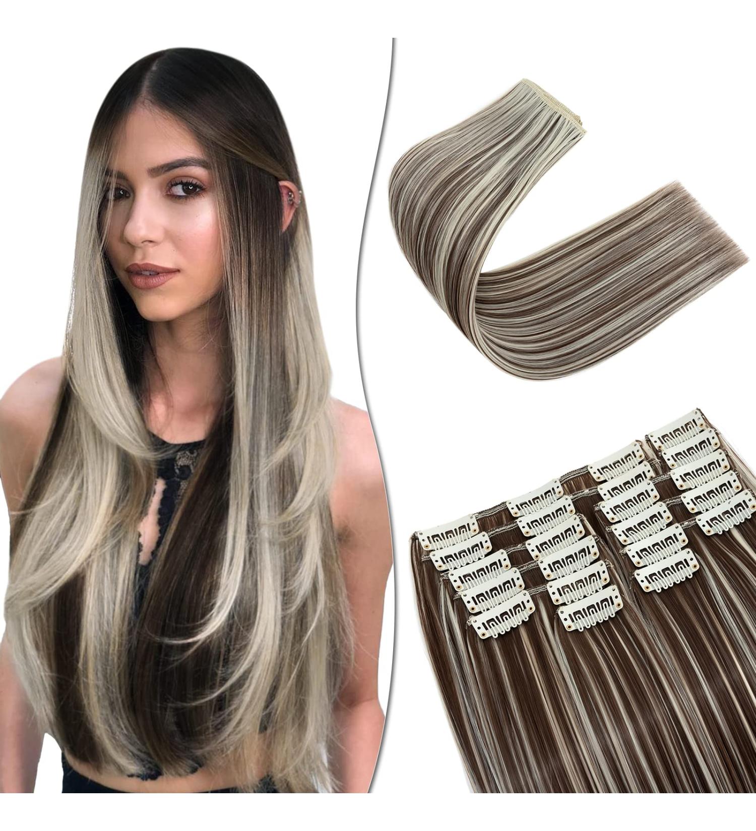SEGO 12 PCS Clip-In Hair Extensions - Real Hair 180g 55cm Chocolate Brown & Bleaching Blonde - Affordable Full Head Coverage - Buy Online on GoSupps.com