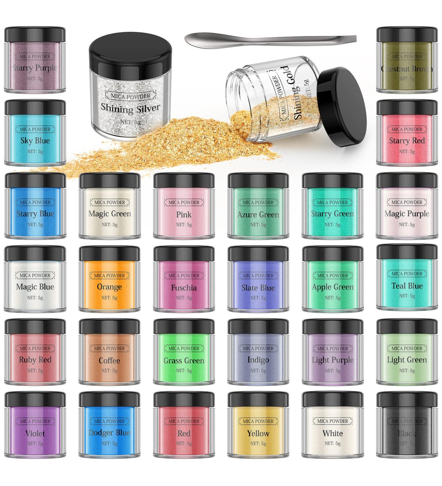 30 Colors Mica Powder for Epoxy Resin - Natural Pigment Dye for Cosmetics, Paint, Soap, Nail Polish, Candles & More - 5g Set - Buy Online on GoSupps.com