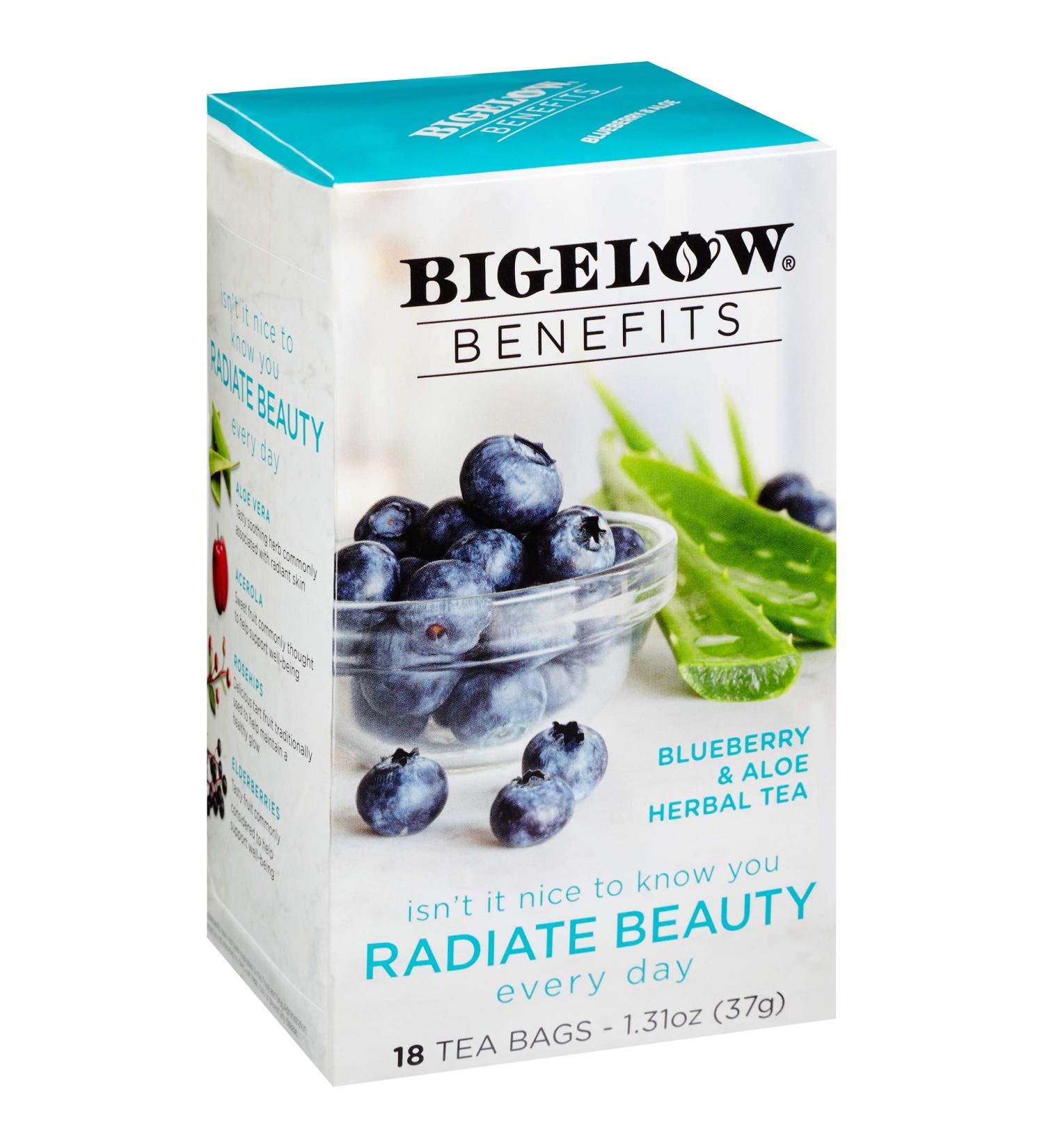 Bigelow Radiate Beauty Blueberry Aloe Herbal Tea - Caffeine Free, 18 Count (Pack of 6) - 108 Total Bags - Buy Online on GoSupps.com