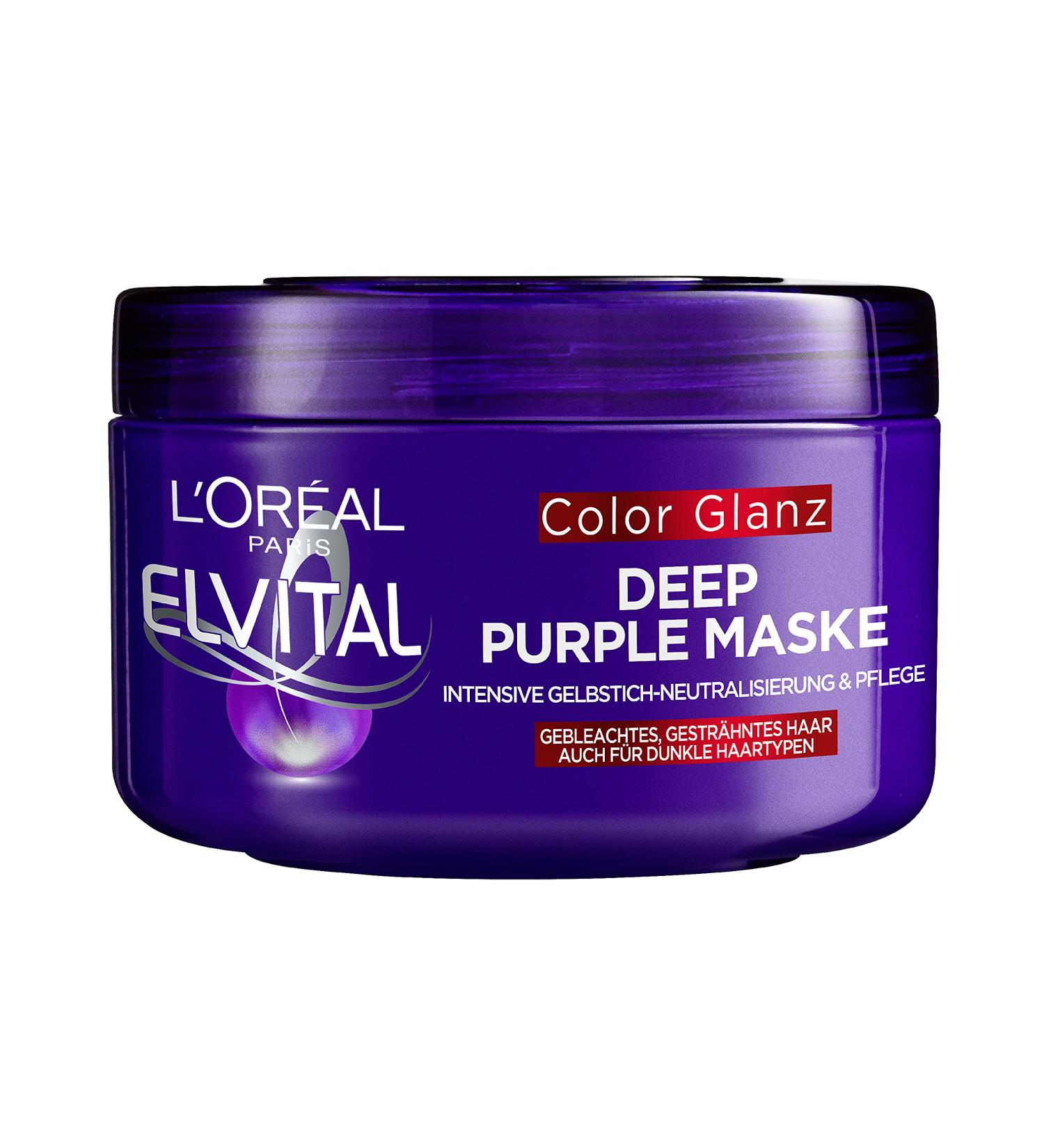 L'Or al Paris Elvital Haarmask 250ml - Color Gloss Purple Deep Mask for Blonde Gray & Scanted Hair - Neutralizes Yellow Tones - Buy Online on GoSupps.com