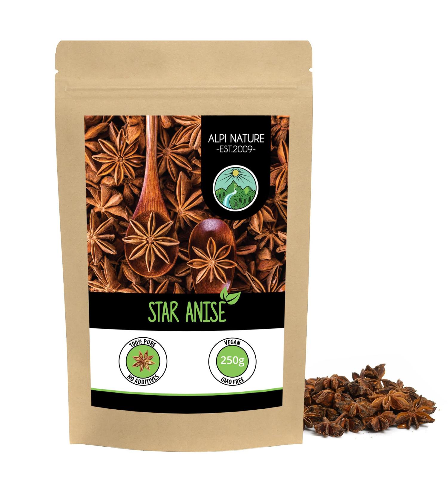 100% Natural Star Anise Whole (250g) - Pure Star Anise Pods for Tea - Additive-Free - 8.8oz Pack - Buy Online on GoSupps.com