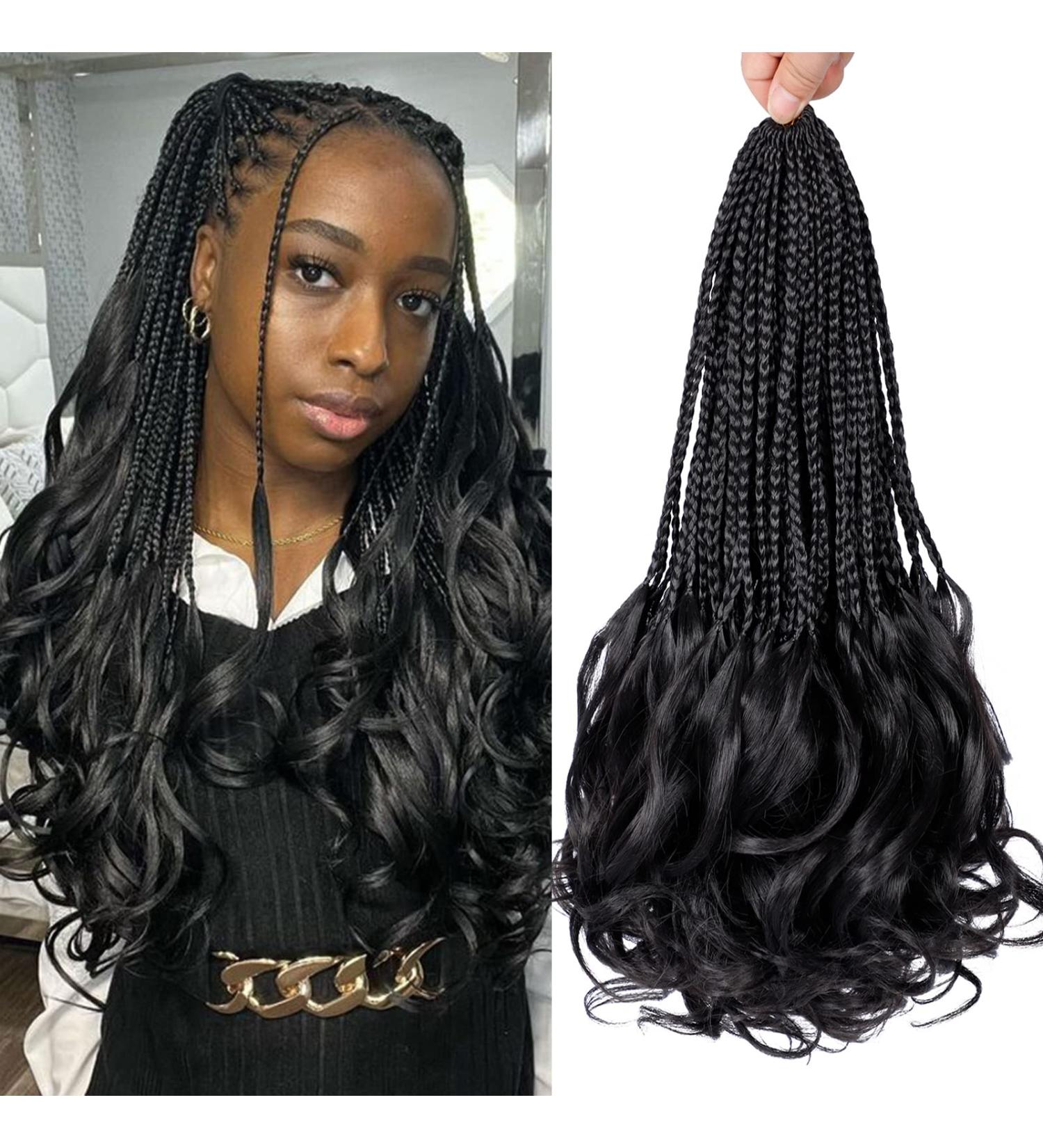 French Curl Crochet Braids 14 Inch 6 Packs | Goddess Box Braids with Curly Wavy Ends | Synthetic Hair Extensions (1B) - Buy Online on GoSupps.com