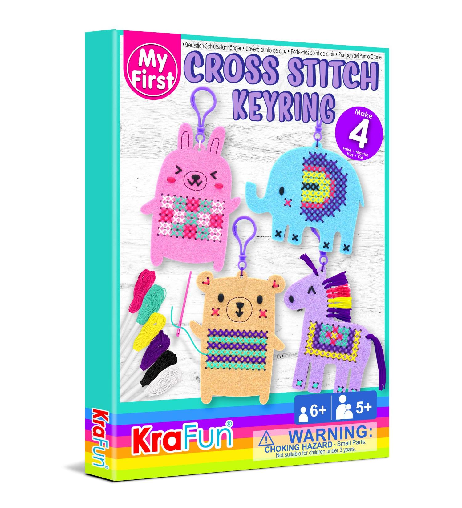 KRAFUN Cross Stitch Kits for Kids - 4 Cute Animal Designs | Unicorn Needlepoint Embroidery Kit for Girls 5-13 - Arts & Crafts Keyrings Ornaments - Buy Online on GoSupps.com