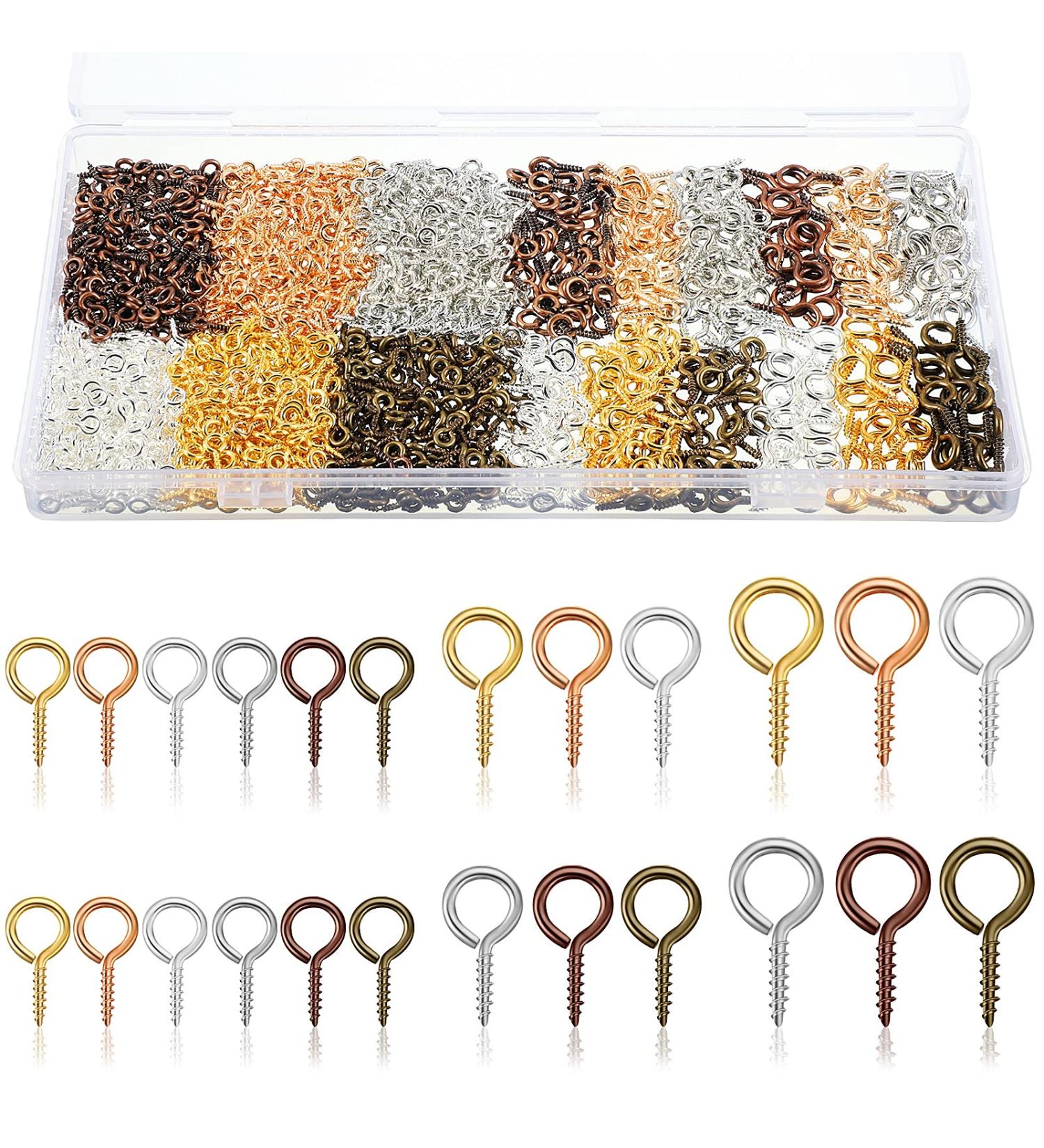 1200 Pieces Screw Eye Pins & Hooks Set for Jewelry Making DIY | Mini Metal Eye Screws in 6 Colors & 3 Sizes (0.16 x 0.32, 0.2 x 0.39, 0.24 x 0.5 Inch) - Multicolor - Buy Online on GoSupps.com