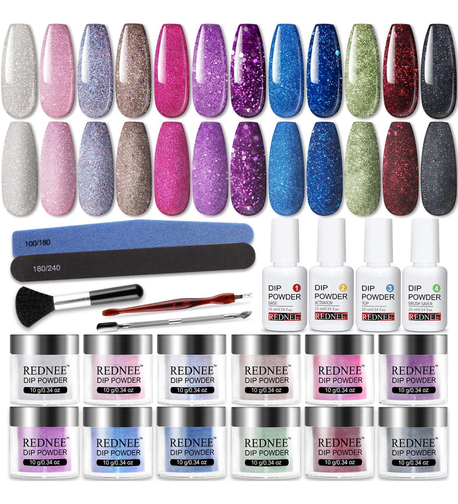 REDNEE Nail Dip Powder Starter Kit 12 Colors with Gel Liquid Set and Manicure Tools - Party & Starry Color Blue, Purple, Red - RE11 - Buy Online on GoSupps.com