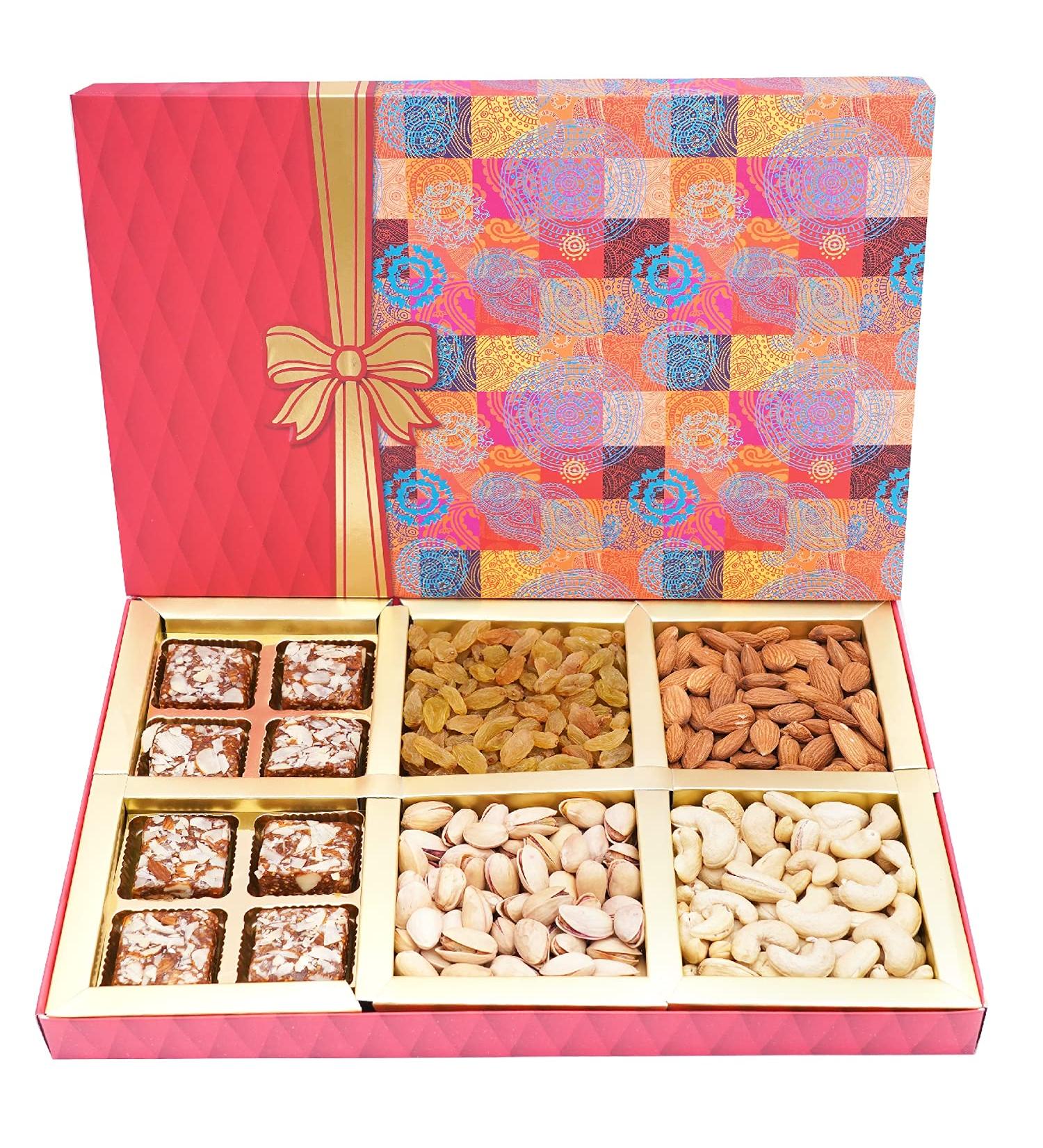 Ghasitaram Gifts Diwali Gifts Fruit n Nut Box of 4 Dryfruits and Sugarfree Bites - Buy Online on GoSupps.com