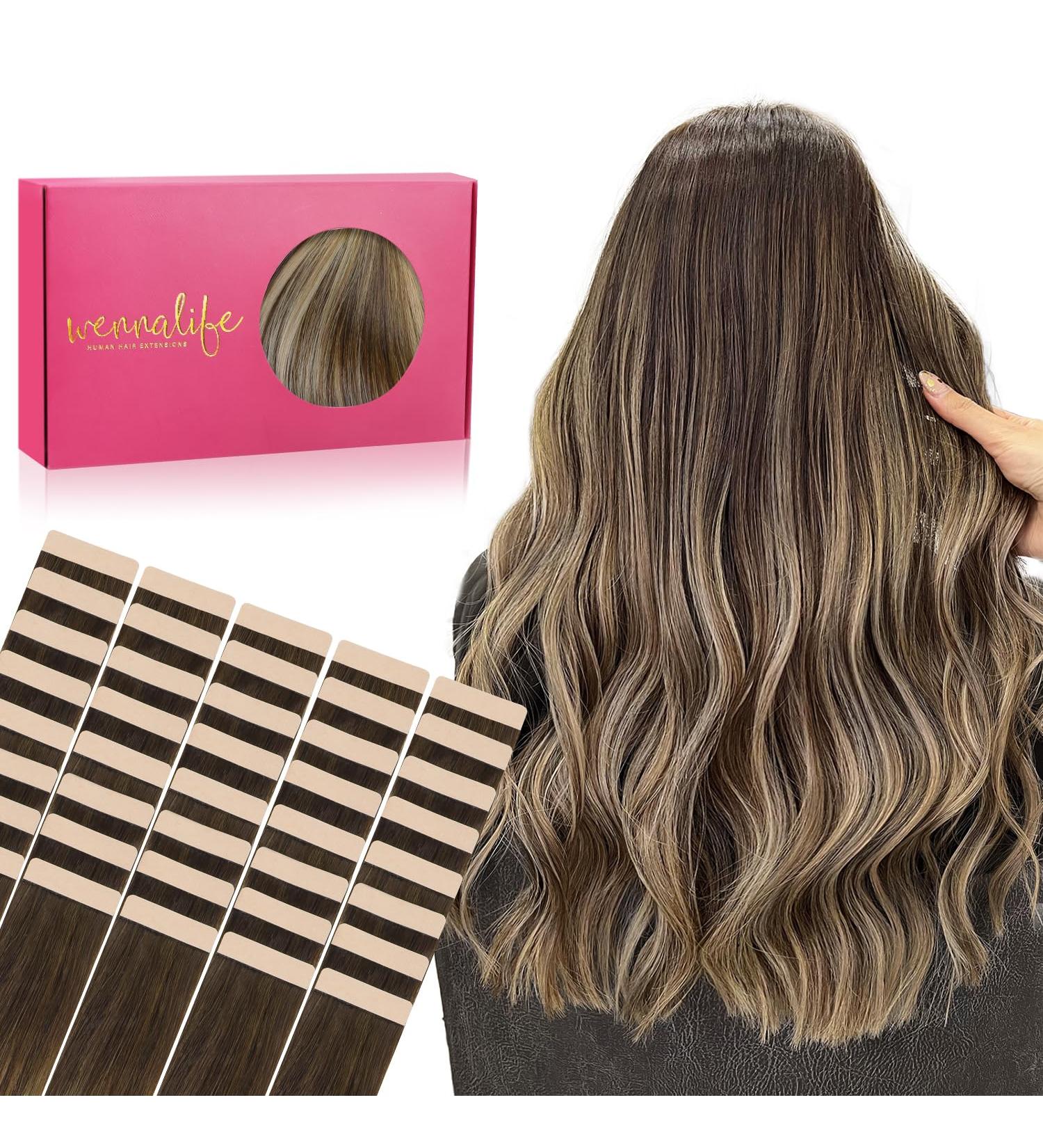 Salife Tape Extensions - 40Pcs 100g 20 Inch Balayage Chocolate Brown to Honey Blonde Real Hair Extensions Invisible & Seidig Quality - Buy Online on GoSupps.com