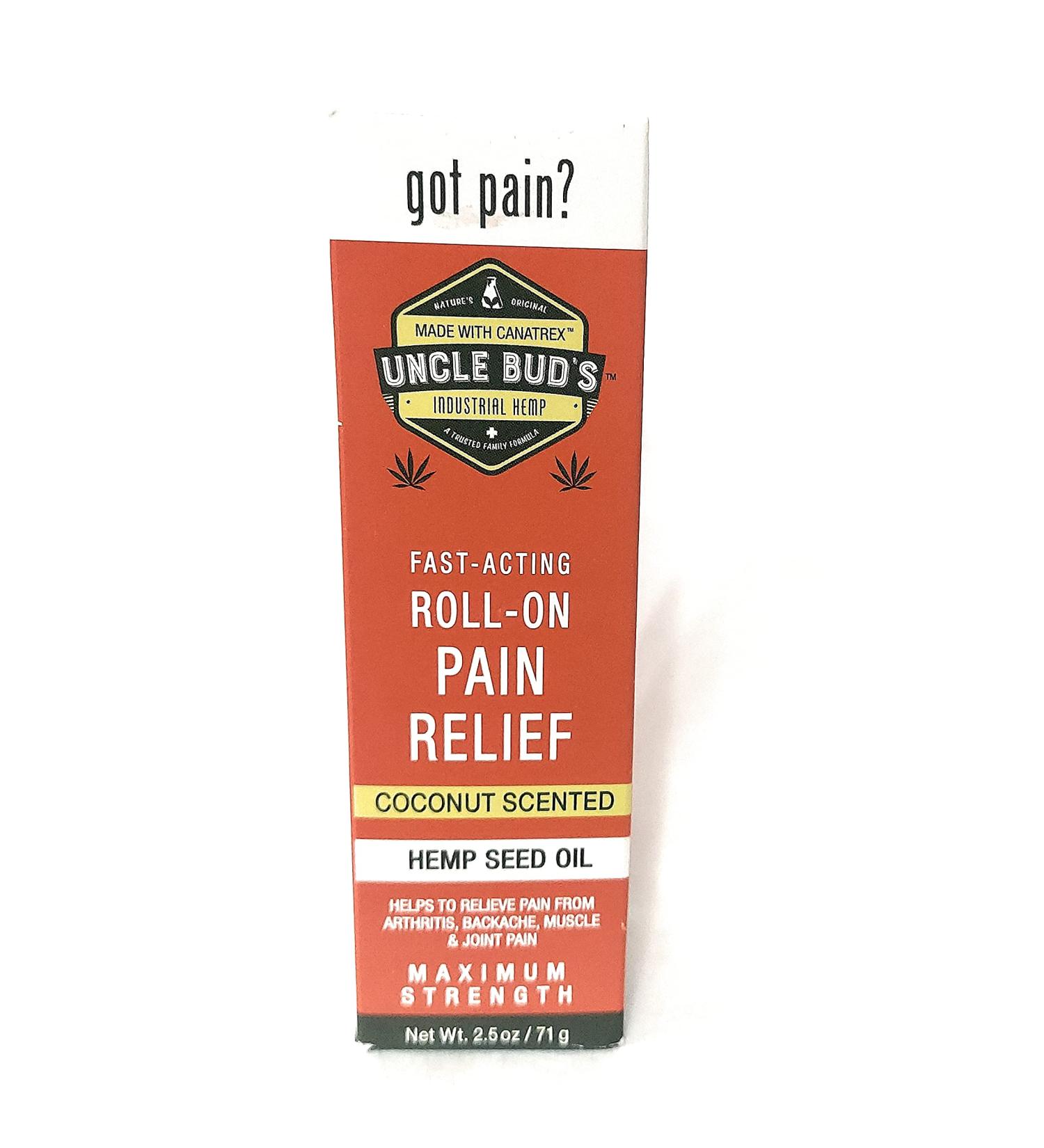 Uncle Bud’s Topical Roll On Pain Reliever, Hemp Oil for Pain Reduction, Stress Support, Achy Muscle Relief, Fast Acting, Anti Inflammatory