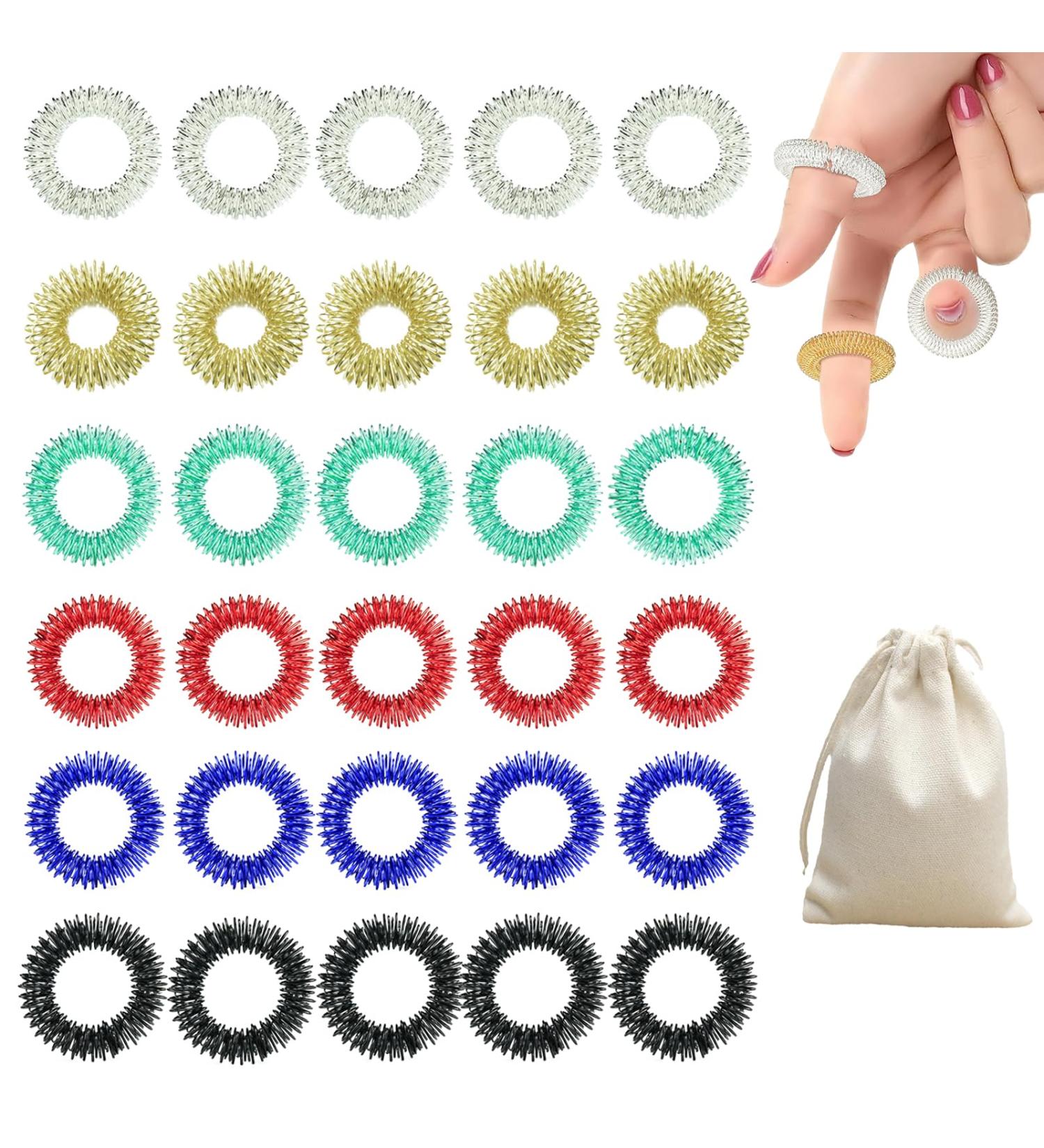 Dalaetus 31 Acupressure Rings with Cord Bag | Stress Relief Massage Rings for Adults & Teens | Noiseless Sensory Finger Toys - Buy Online on GoSupps.com