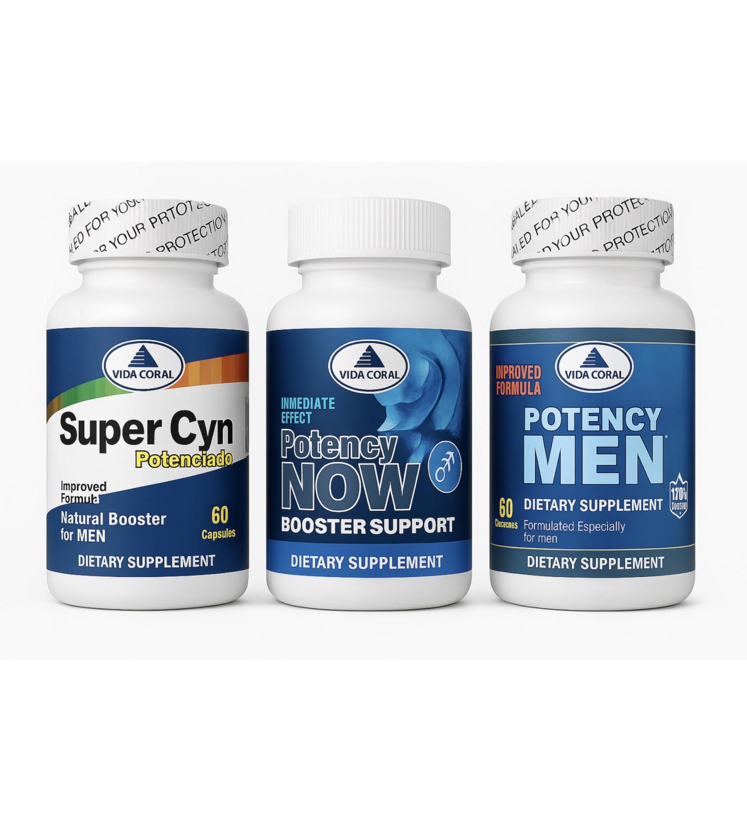 Super Cyn Potenciado + Potency Now + Potency Men Men's Supplement Variety Pack 3 Different Products 60 Capsules Each Adult Use Special Formulas